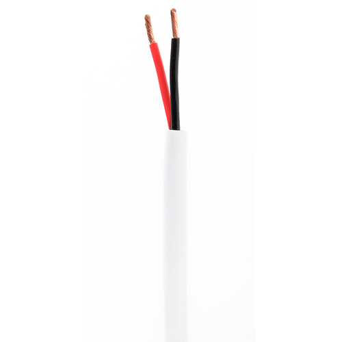 Two wires, one red and one black, protrude from a white sleeve on a white background.