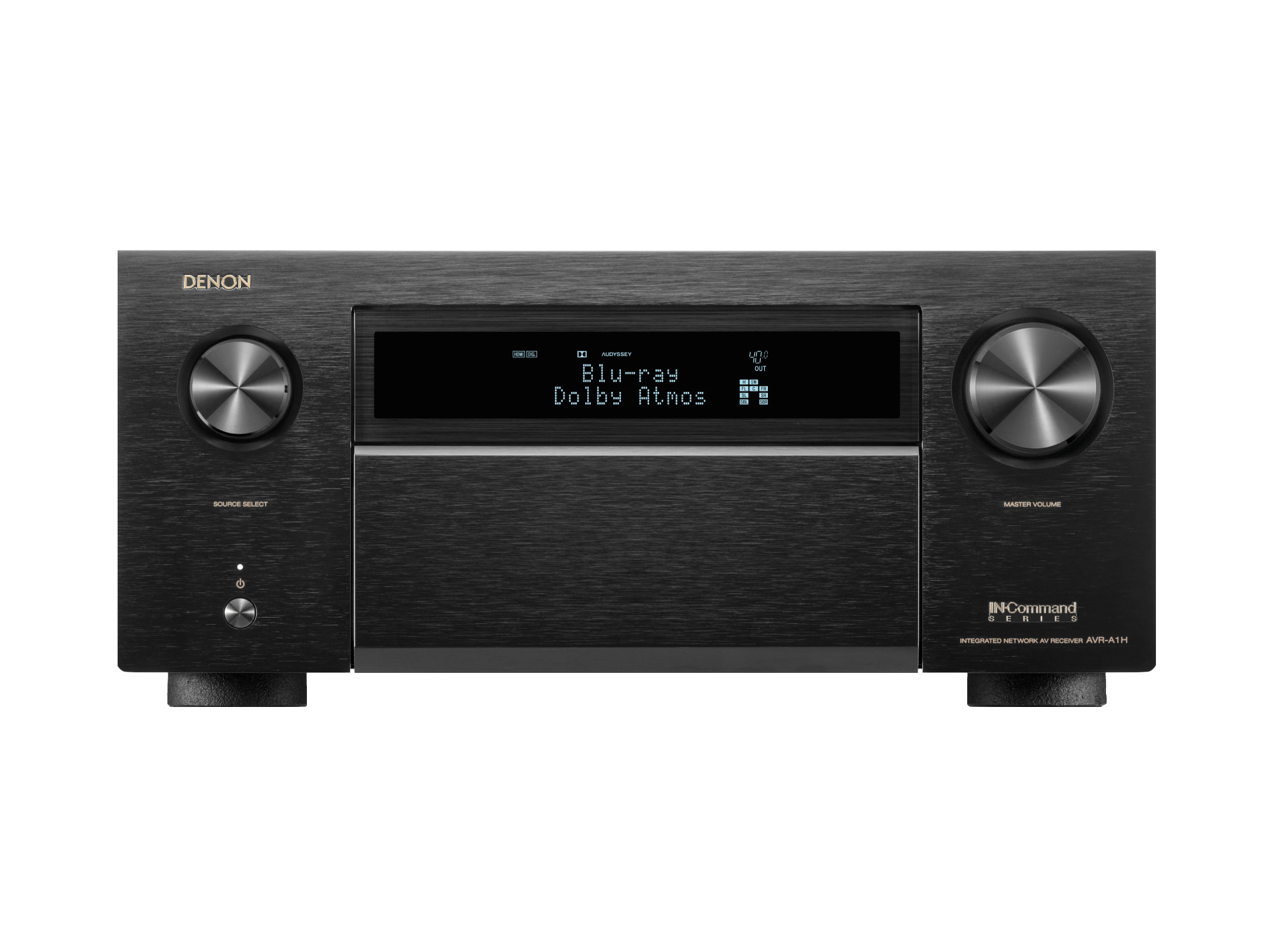 Denon AV receiver on a white background