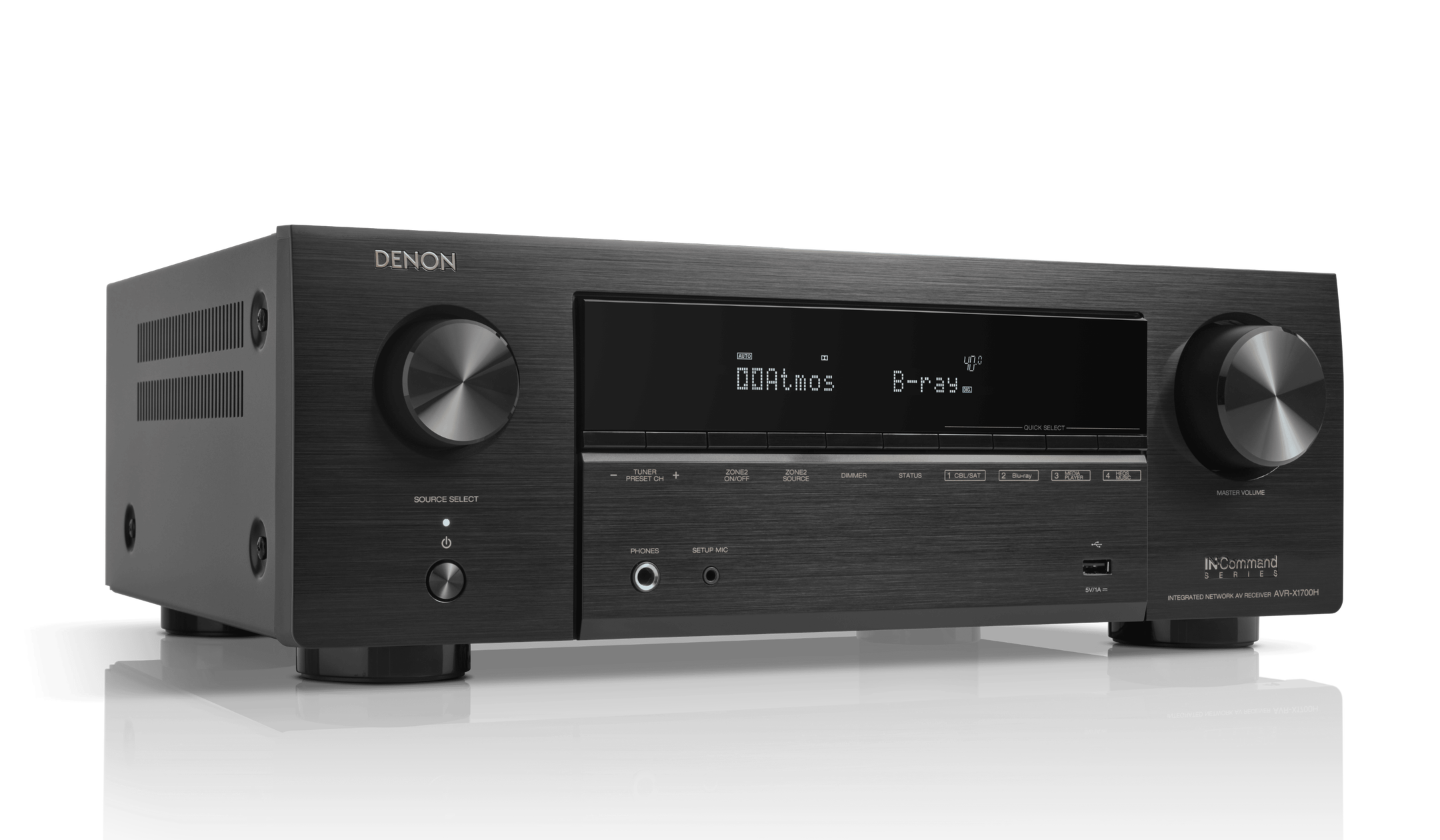 Denon audio receiver on a white background