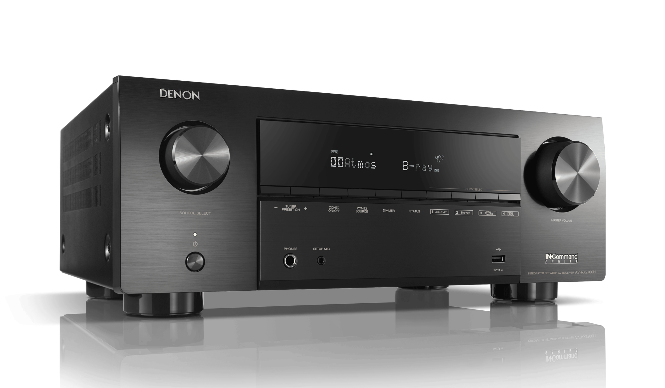 Denon audio receiver on a white background
