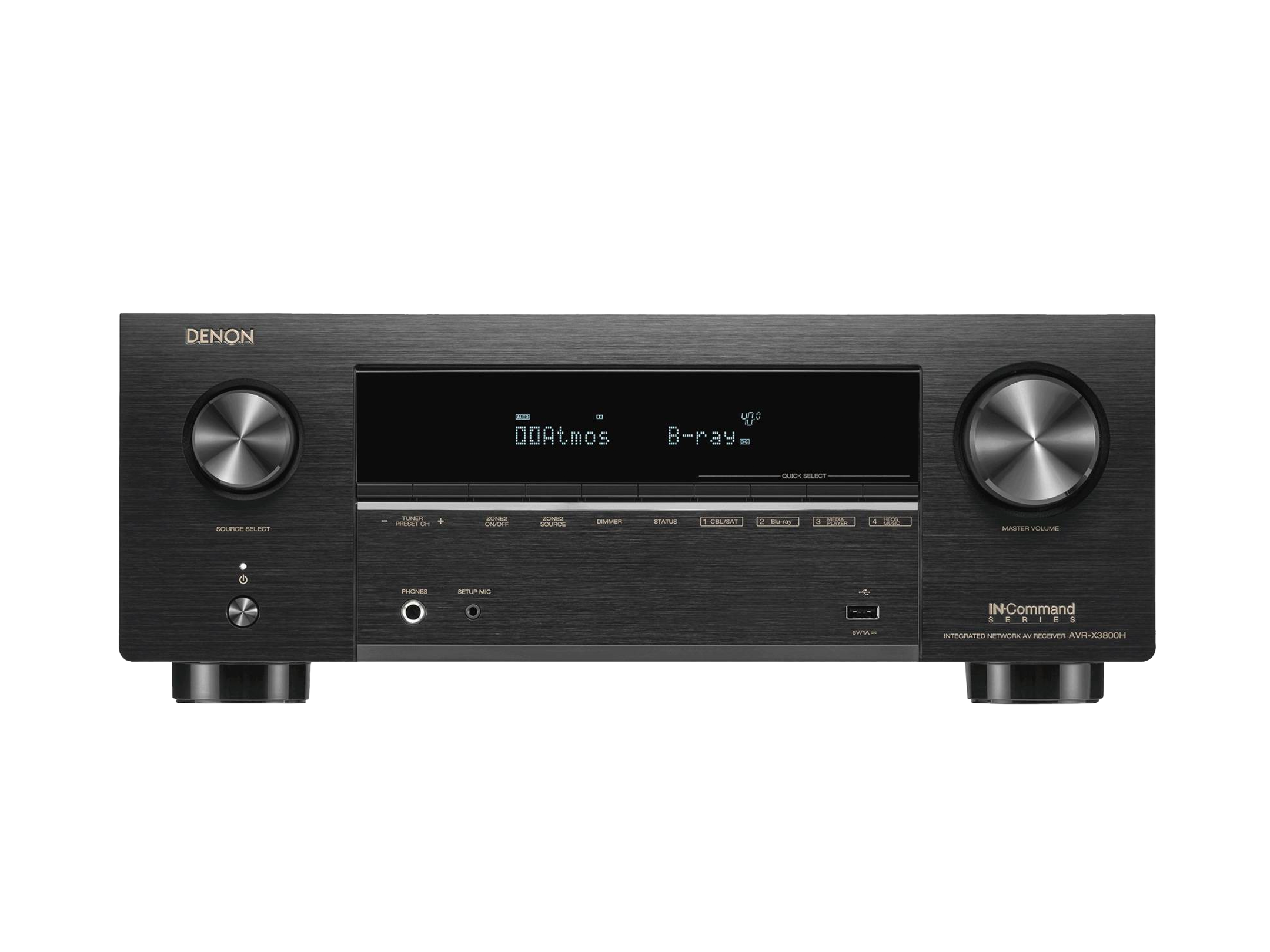 Denon audio receiver on a white background