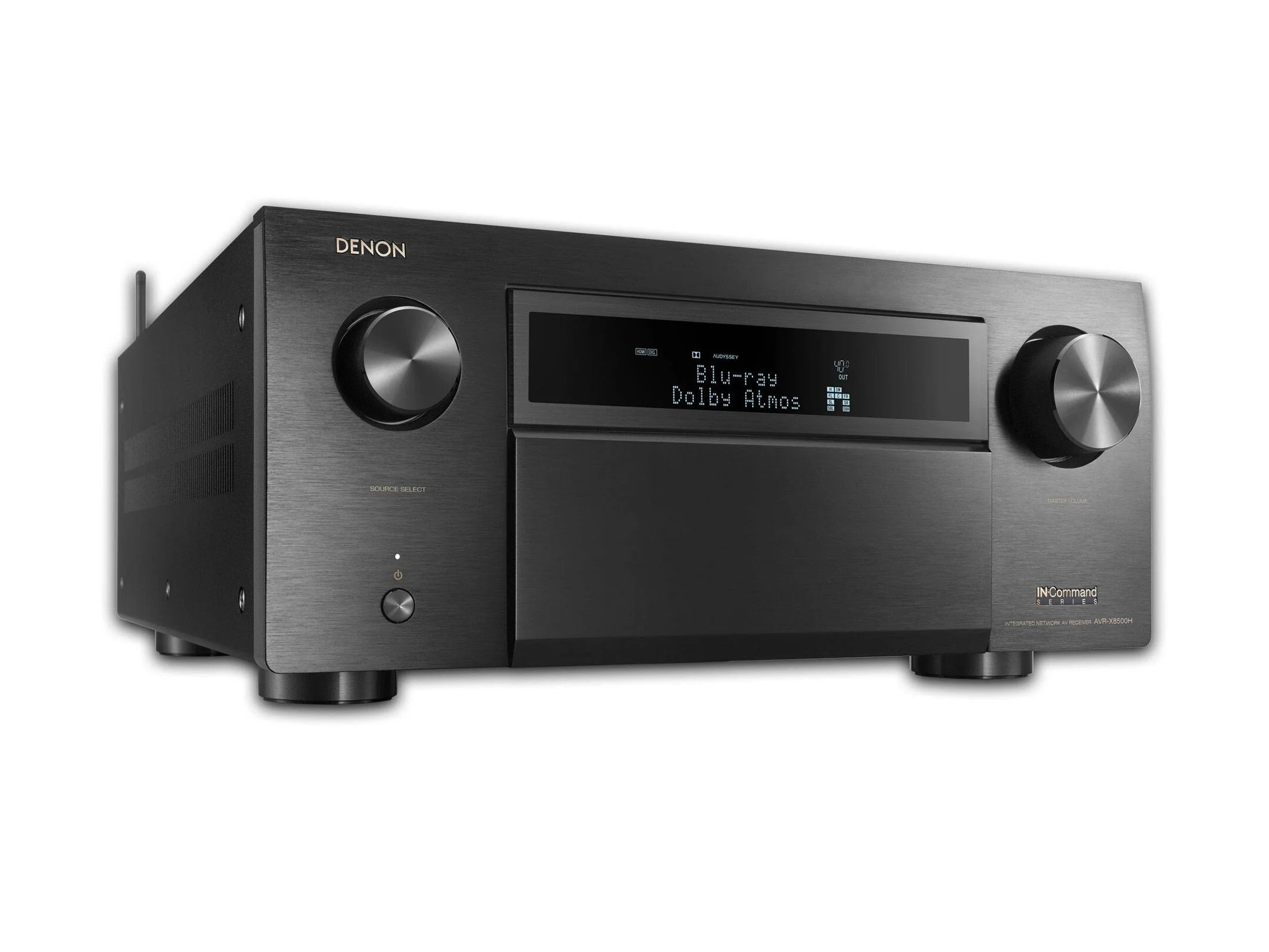 Denon audio receiver on a white background
