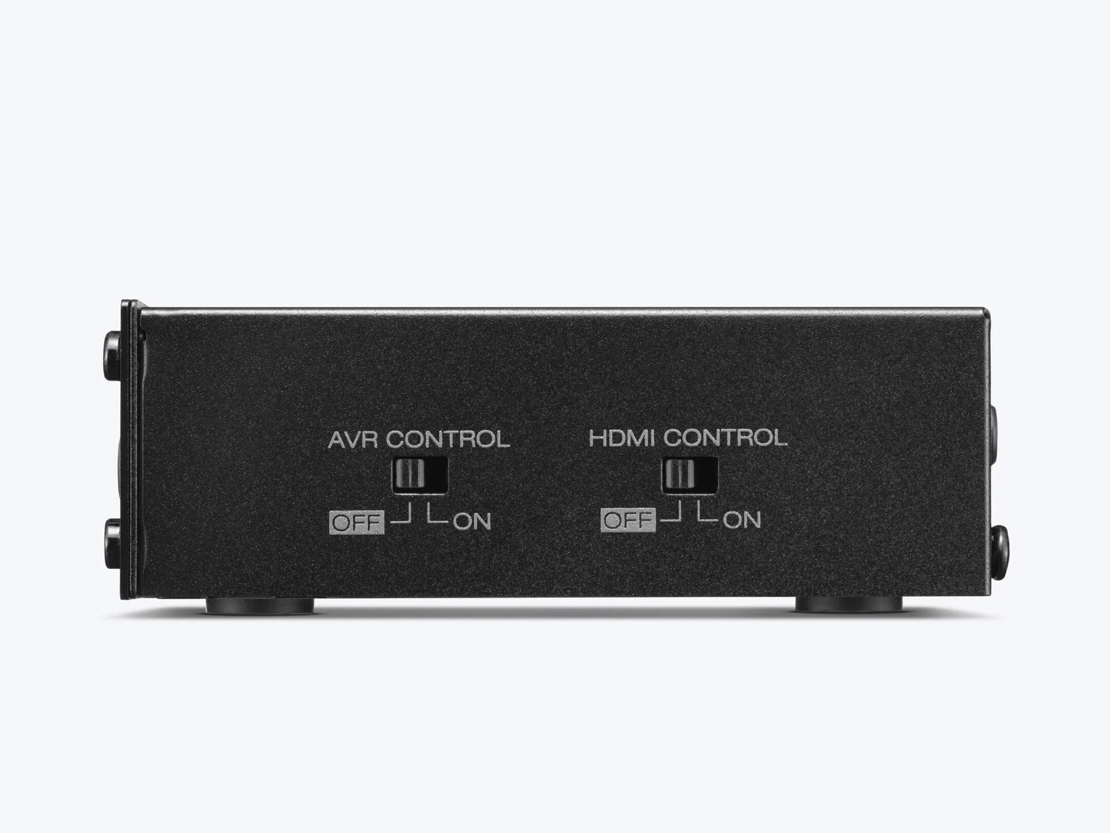 Black electronic control panel with 'AVR Control' and 'HDMI Control' switches on a white background