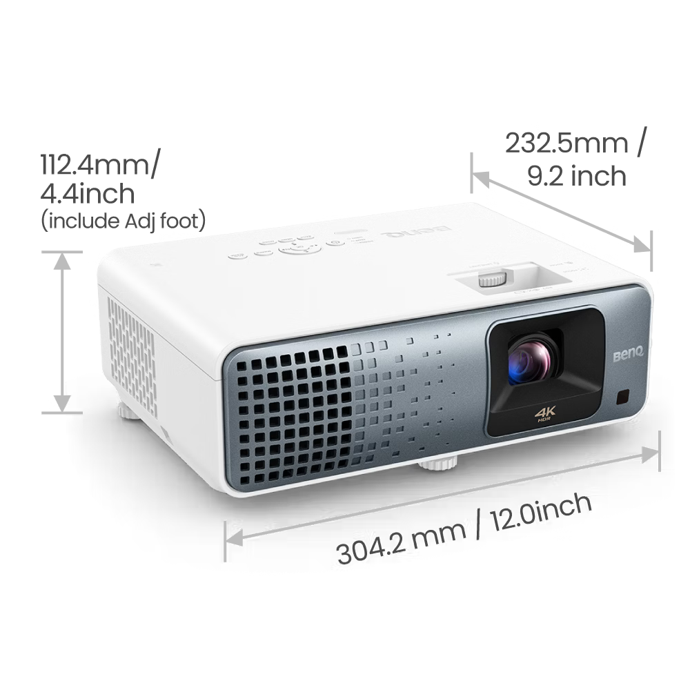 BenQ projector with specifications on a white background