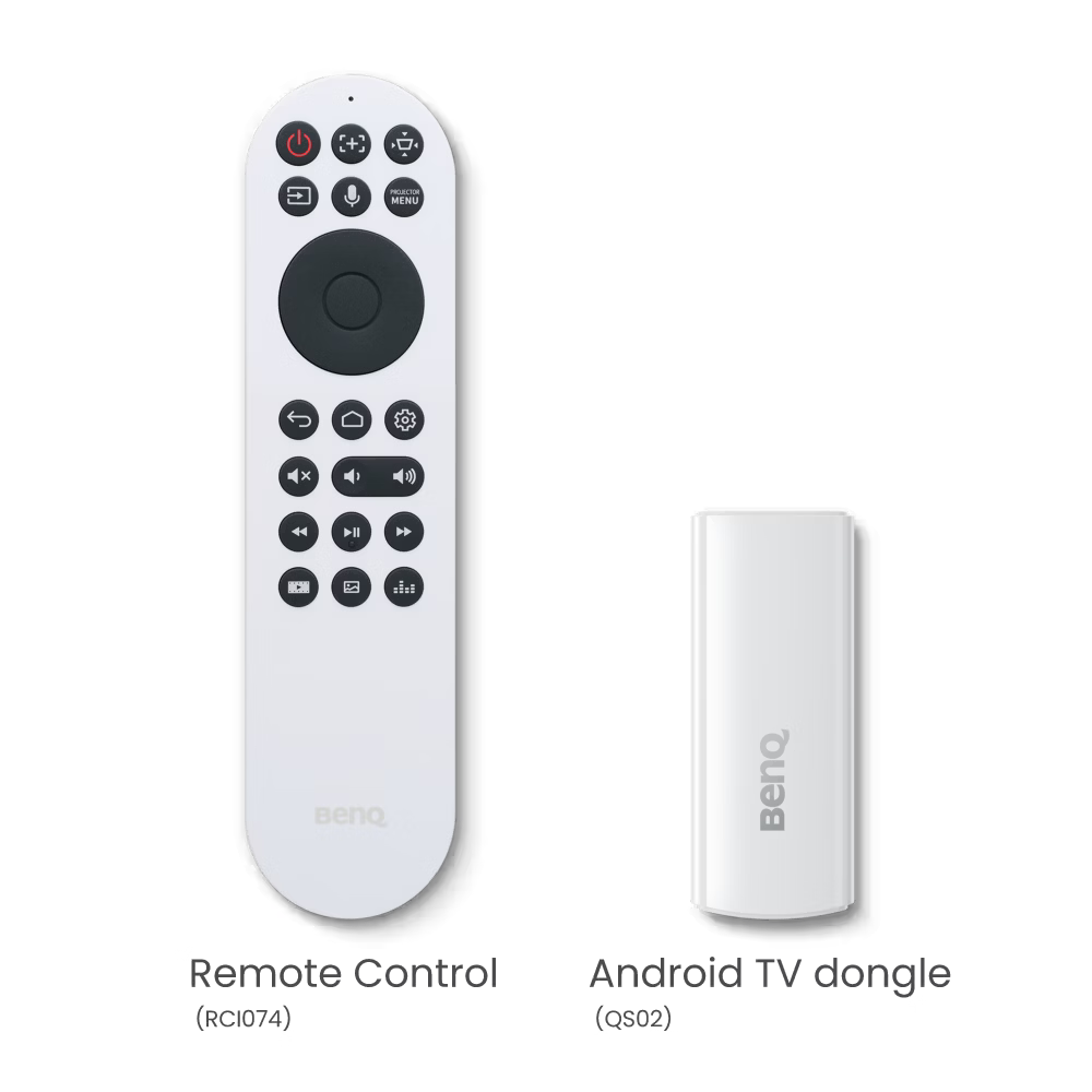 Two electronic devices labeled 'remote control' and 'media TV dongle' on a white background