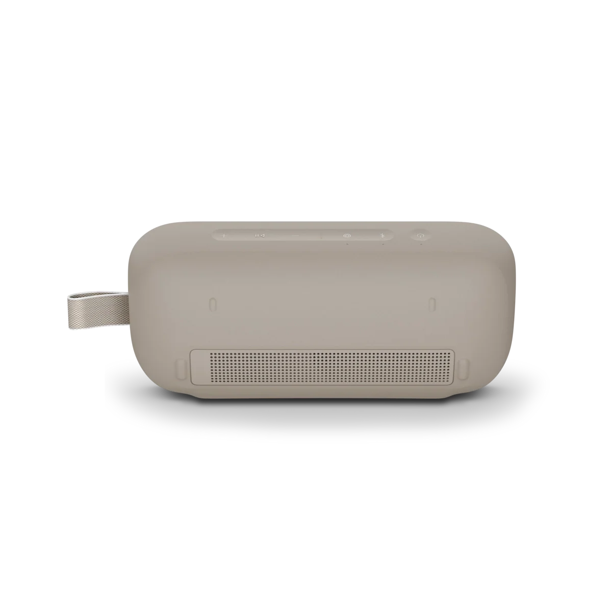 Beige rectangular speaker on a white background