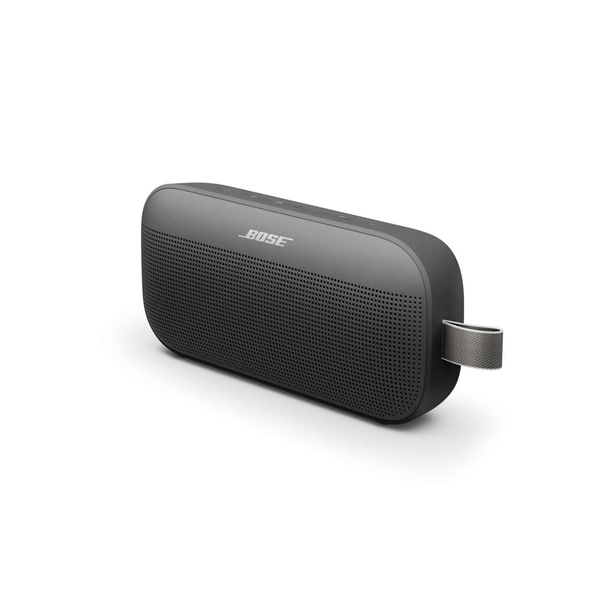 Black Bose portable speaker on a white background