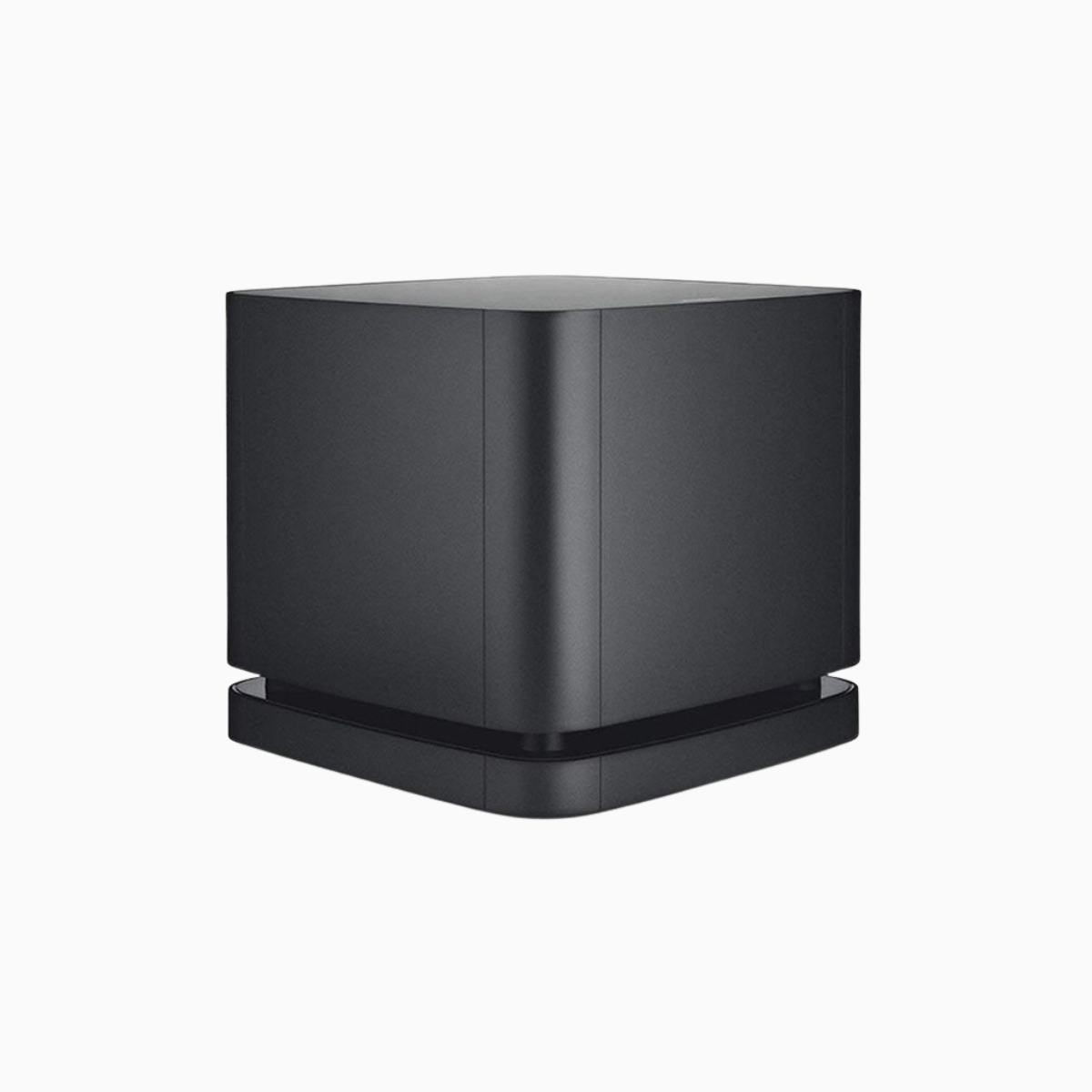 Black cube-shaped object on a white background