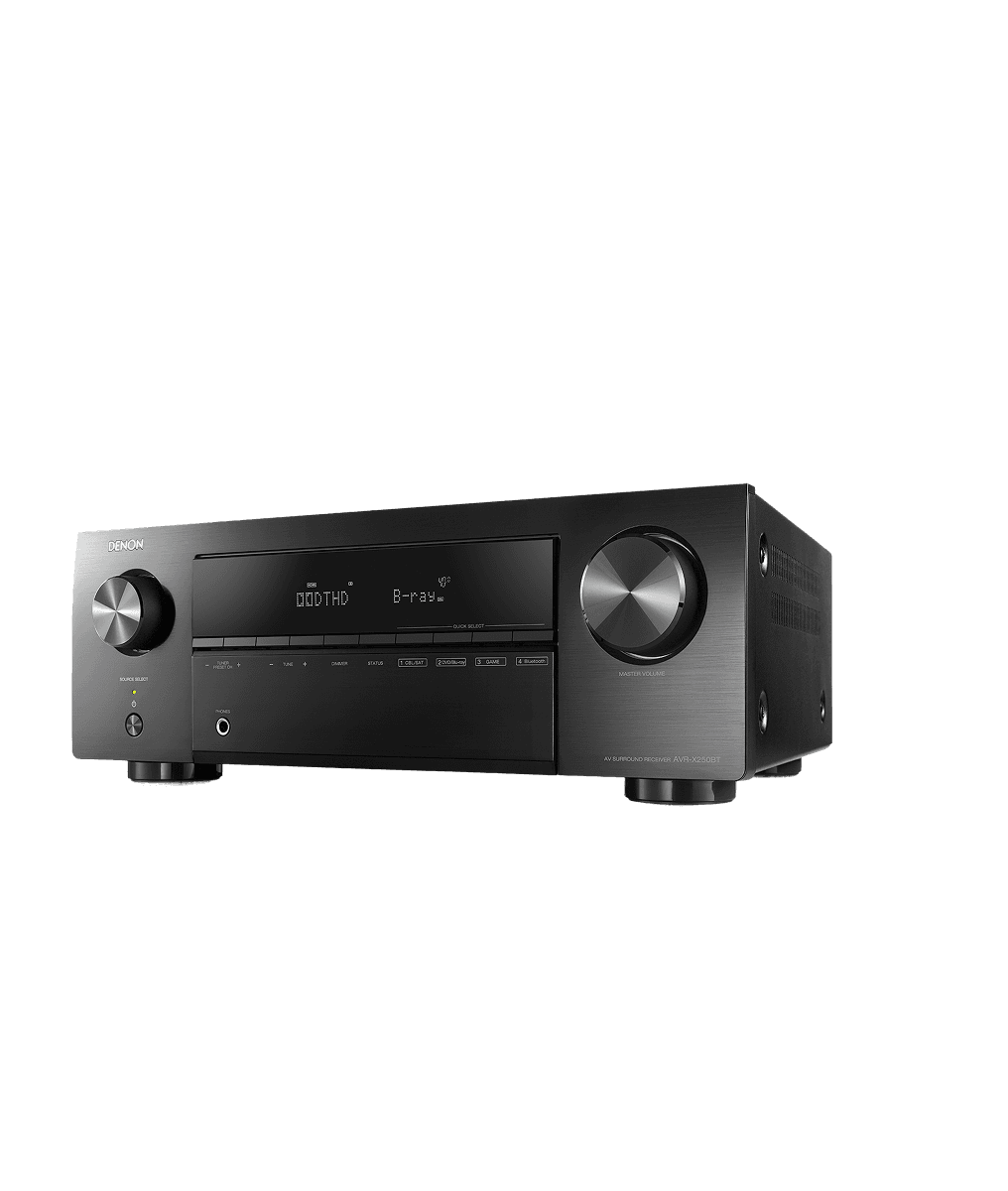 Denon audio receiver on a white background
