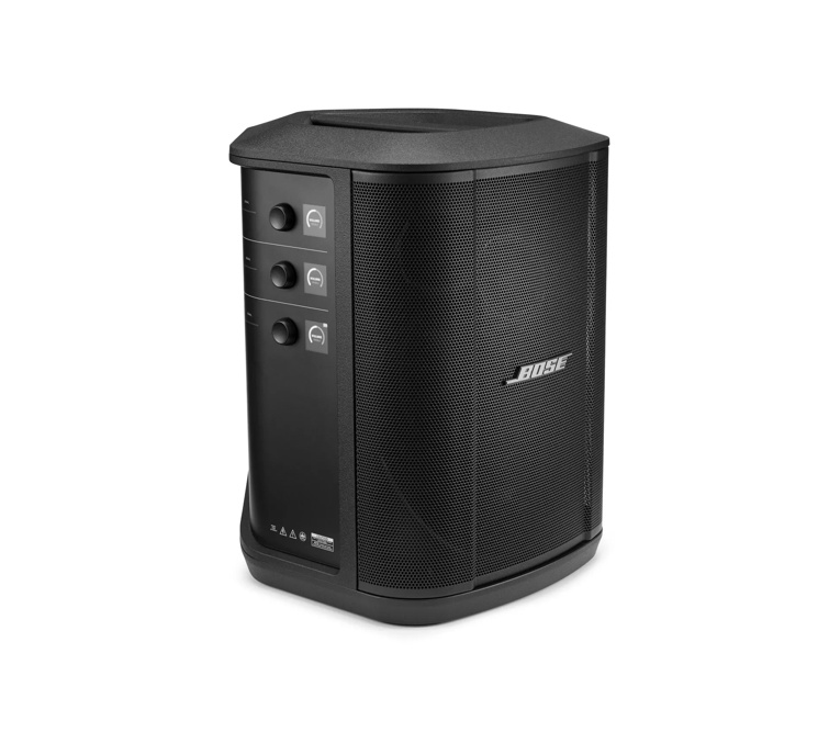 Black Bose speaker on a white background