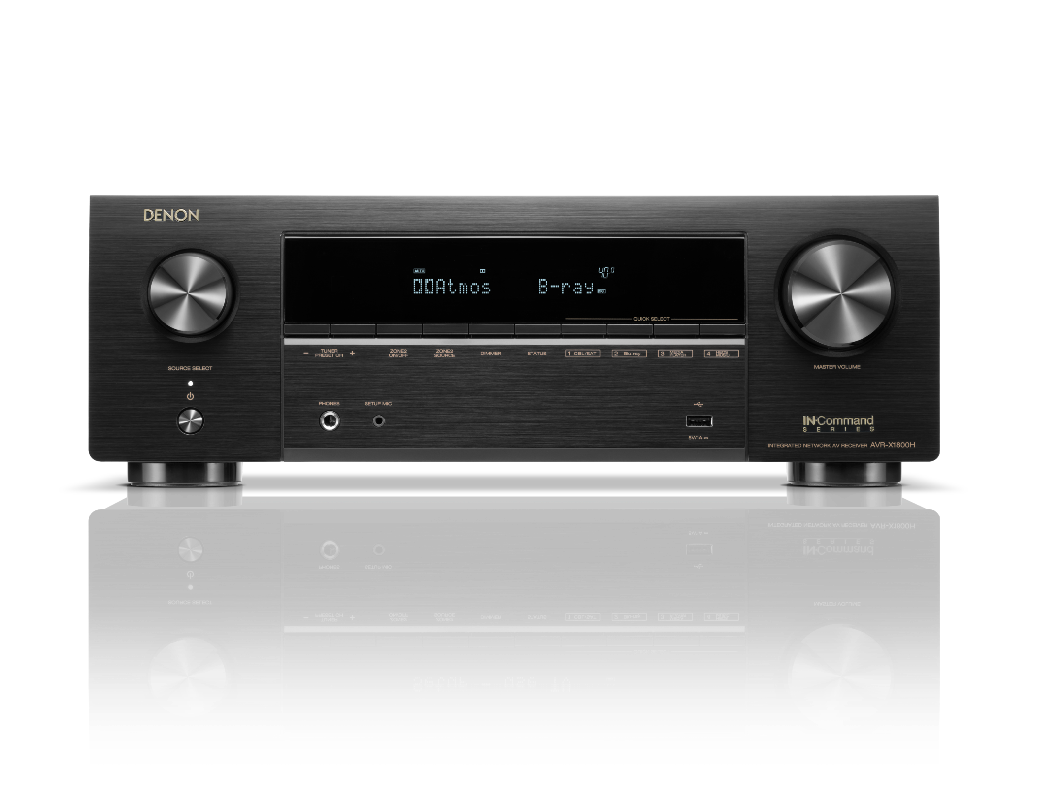 Denon audio receiver on a white background