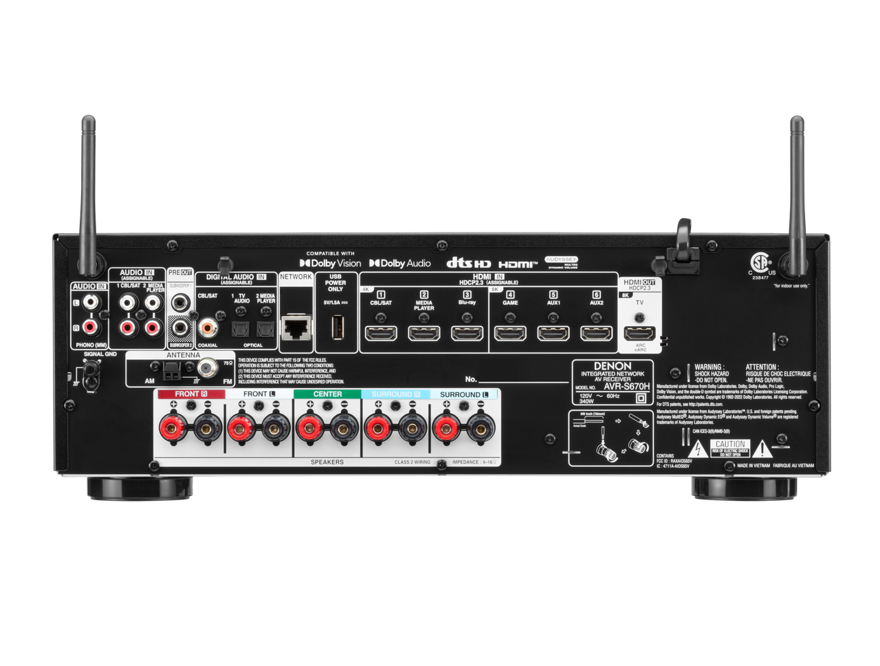 Back view of Denon AVR-S-670H