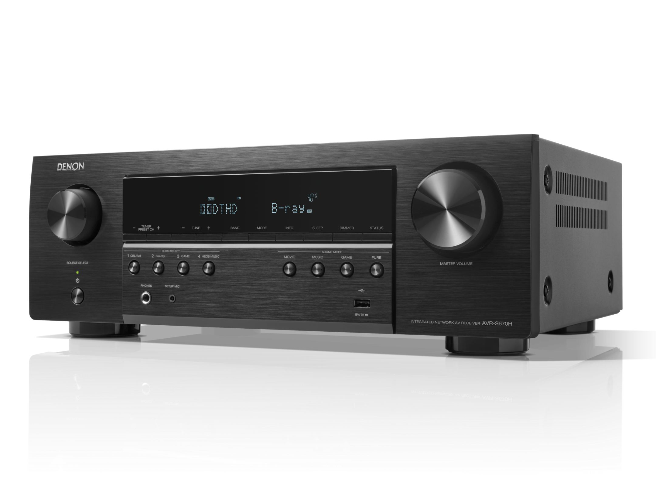 Denon AV receiver on a white background