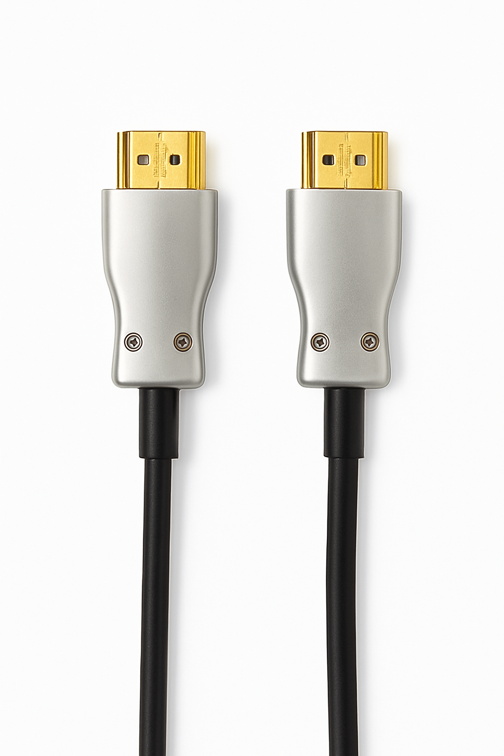 Two HDMI cables with gold connectors on a white background
