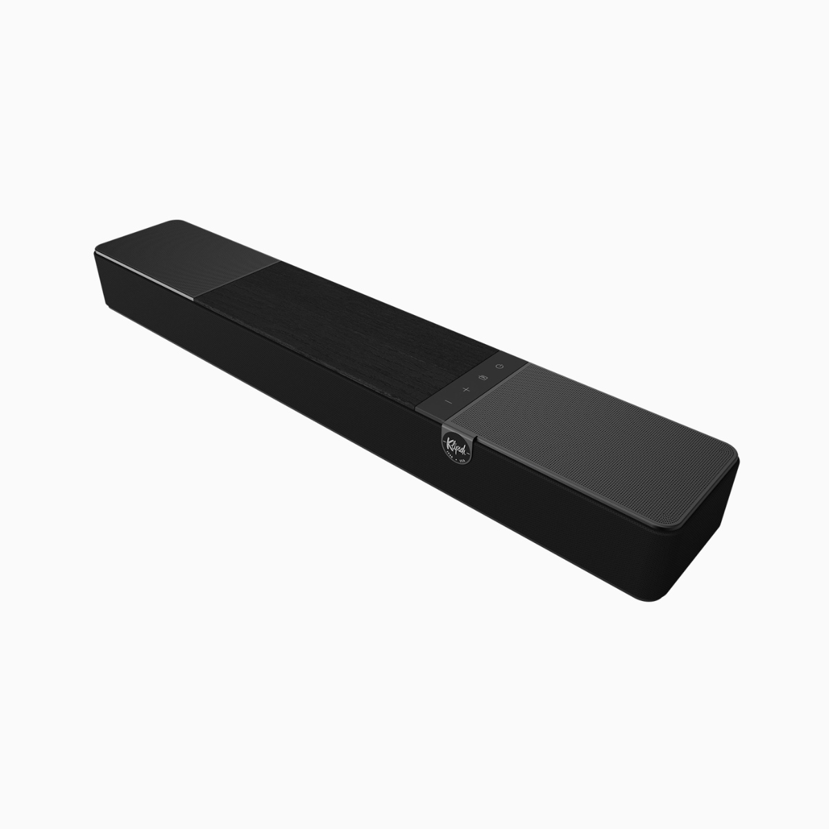 Black soundbar with dimensions on a white background