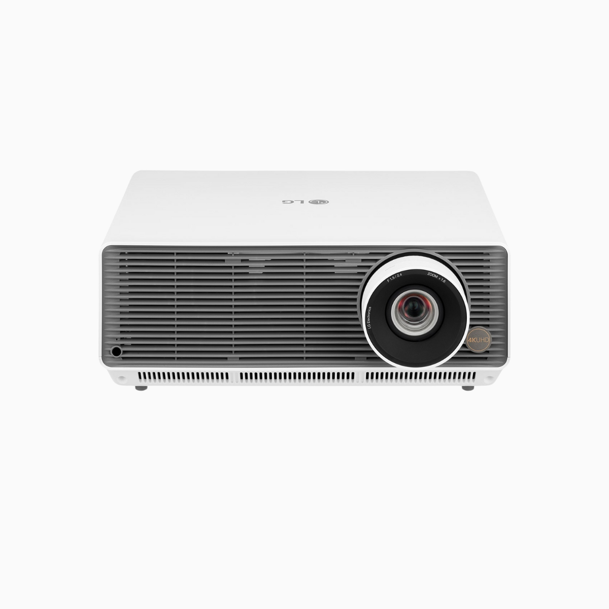 LG projector with black accents on a white background