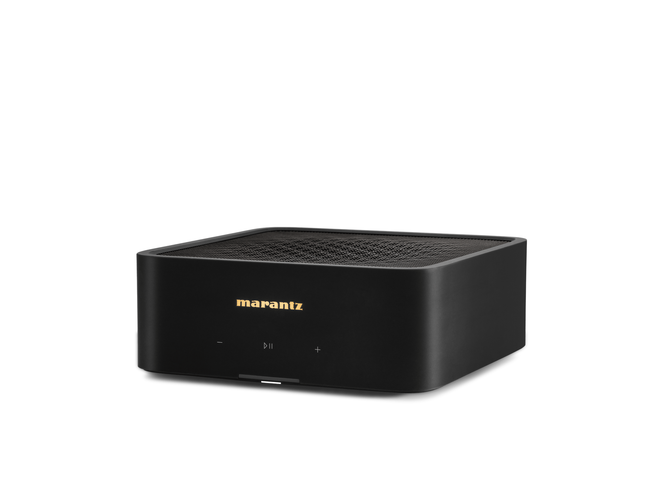 Black Marantz amplifier on a white background