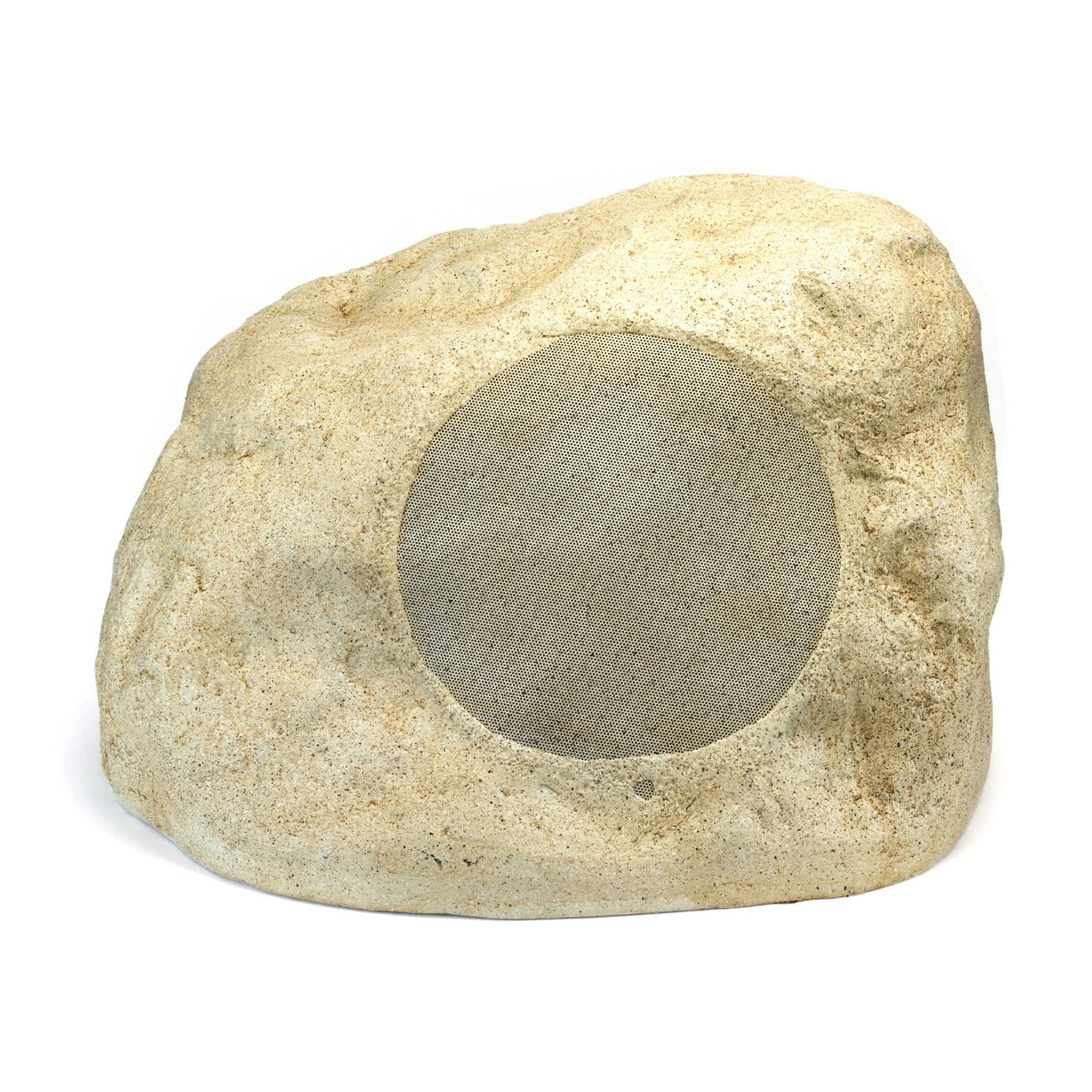 Rock-shaped outdoor speaker on a white background