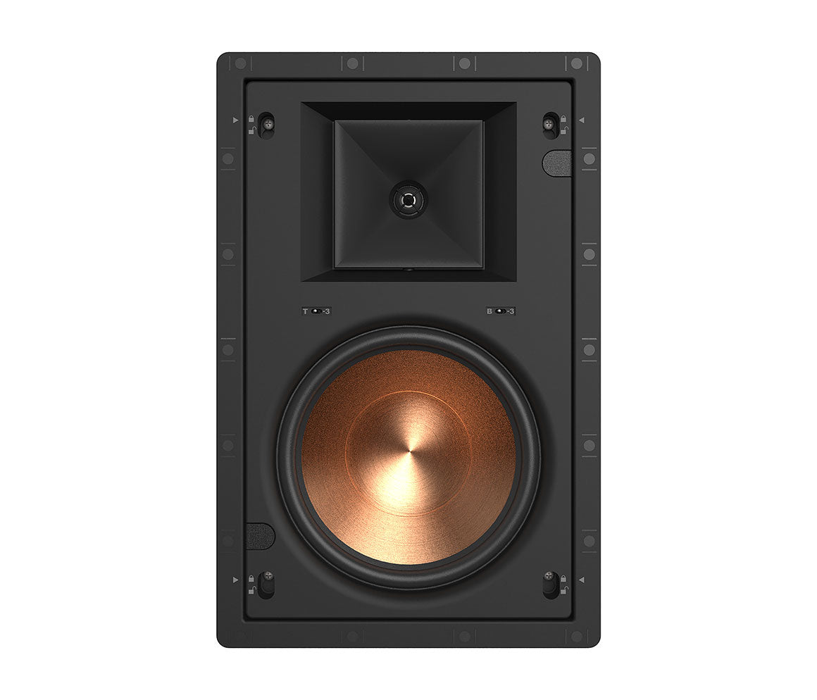 Black speaker with a copper cone on a white background
