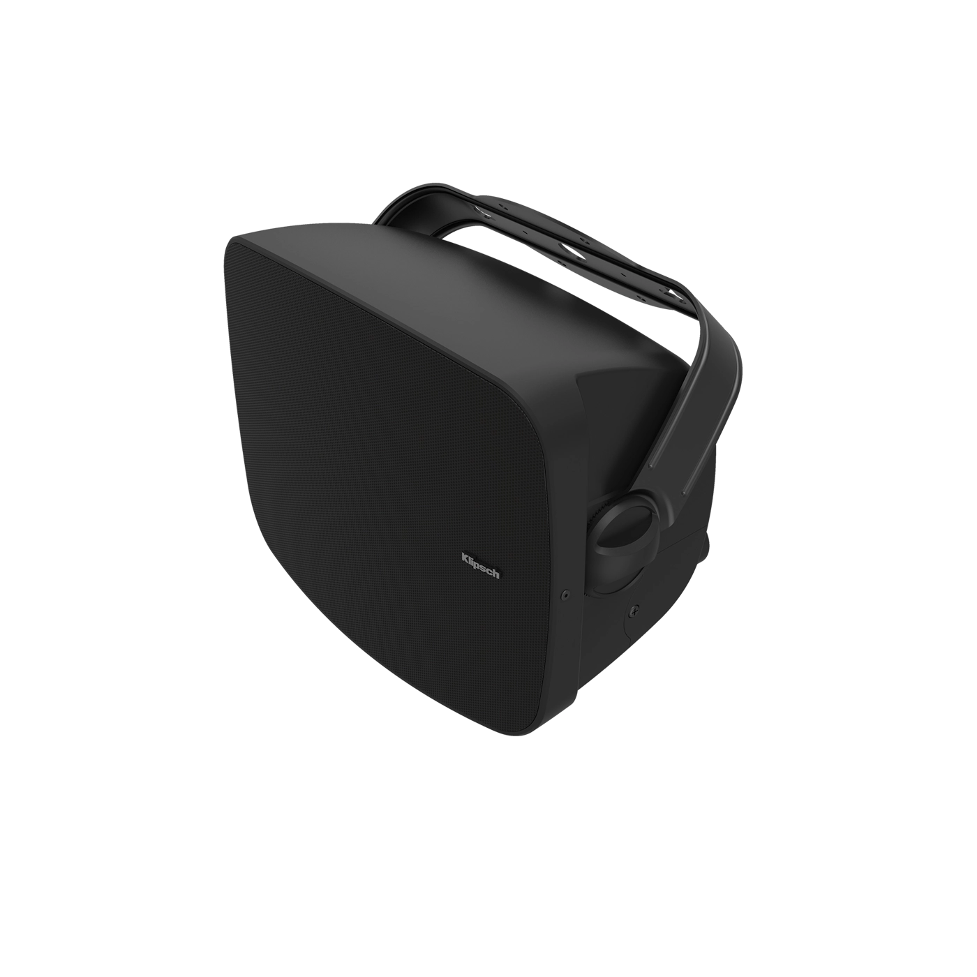 Black outdoor speaker on a white background