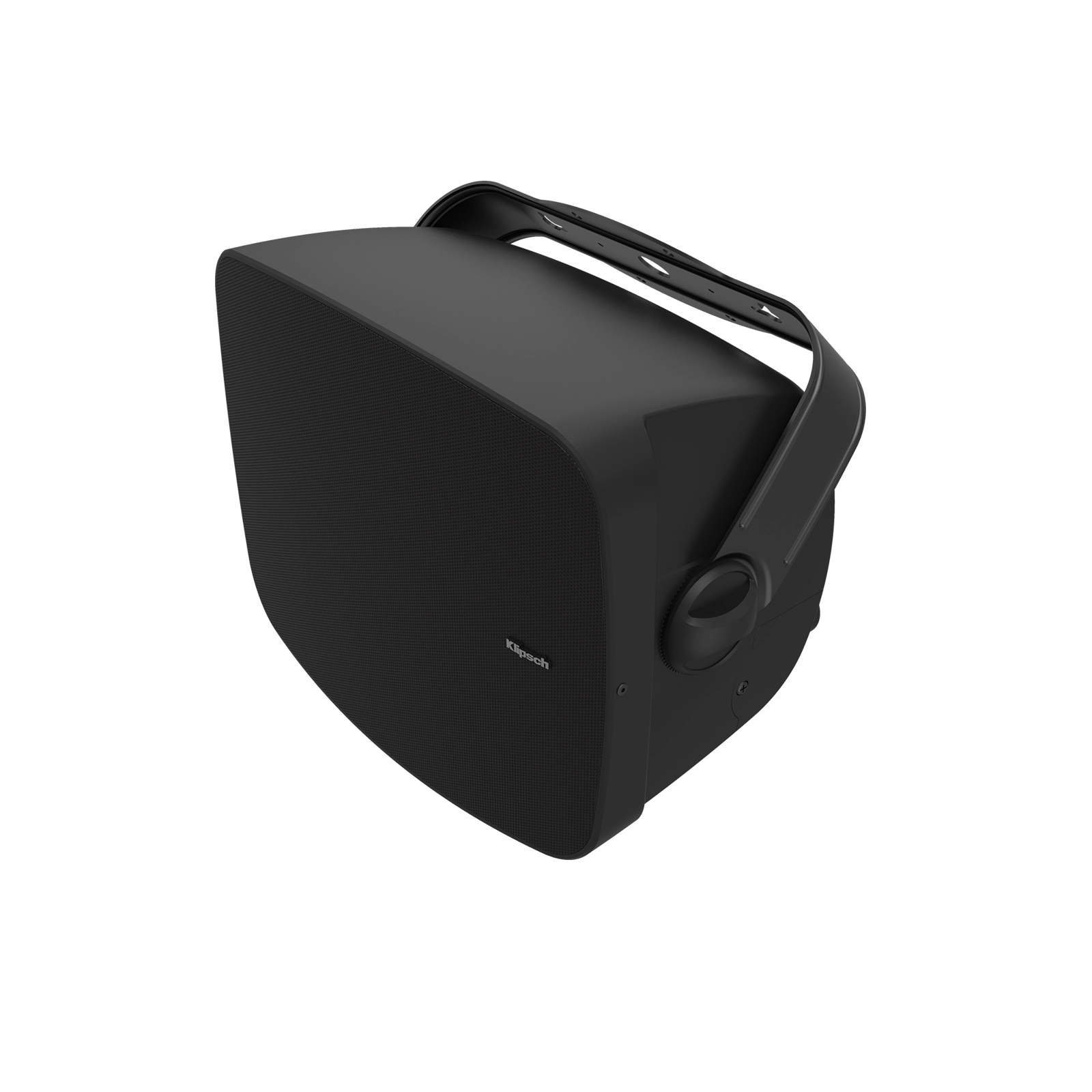 Black outdoor speaker on a white background