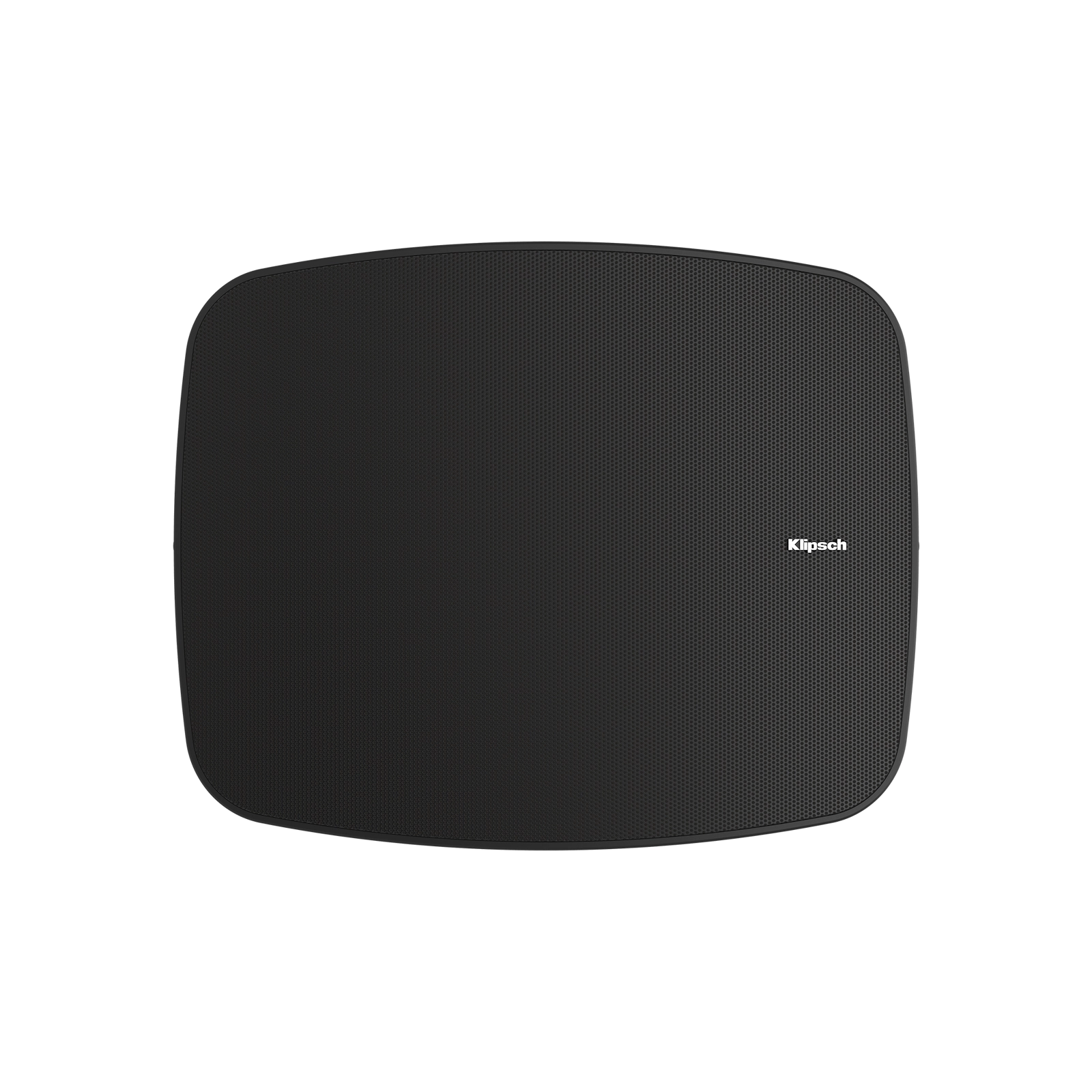 Black outdoor speaker with Klipsch logo on a white background