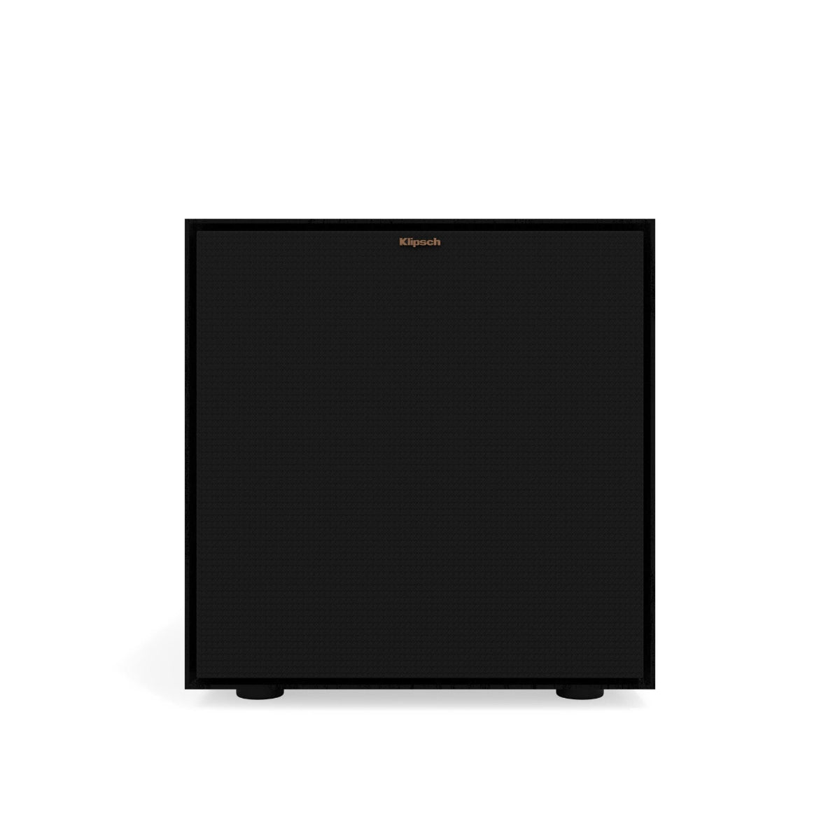 Black subwoofer with Klipsch logo on a white background