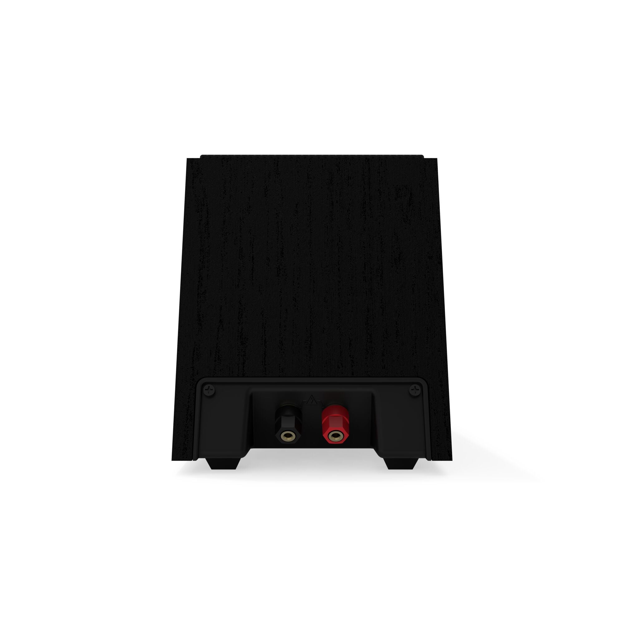 Black audio equipment component with RCA connectors on a white background