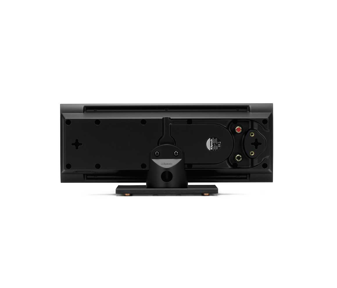 Back view of a black electronic device on a white background