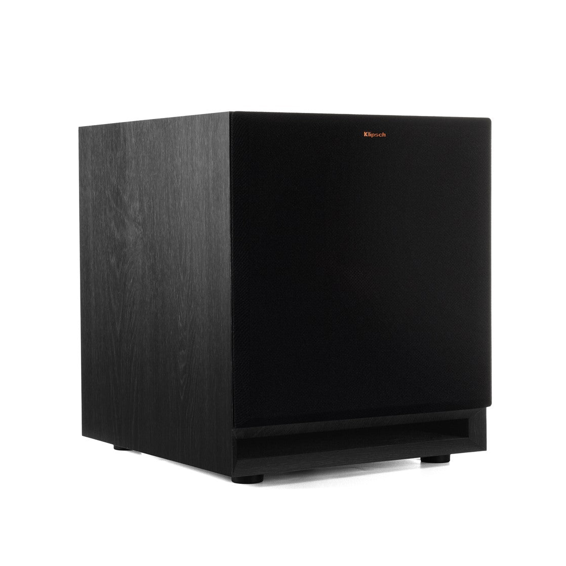 Black subwoofer on a white background
