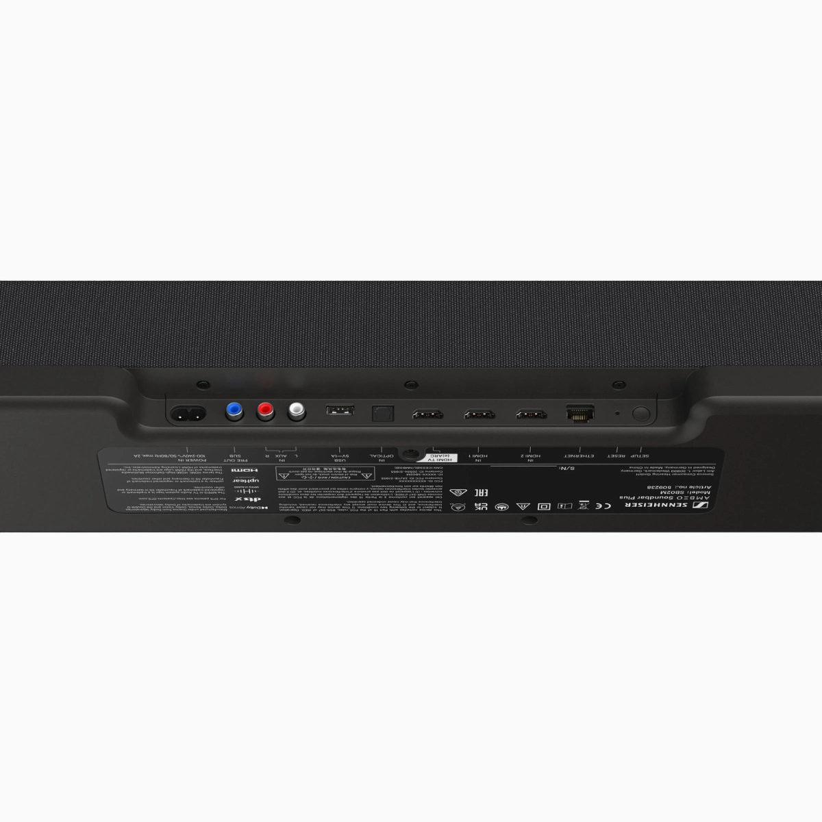 Back view of a electronic device with connectivity ports on a white background