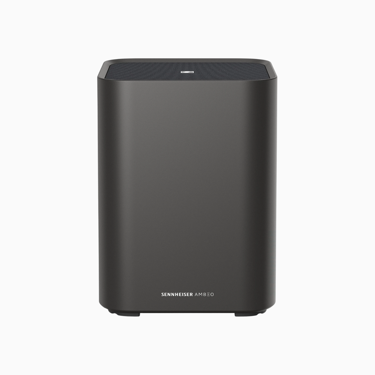 Black Sennheiser AMBEO speaker on a white background