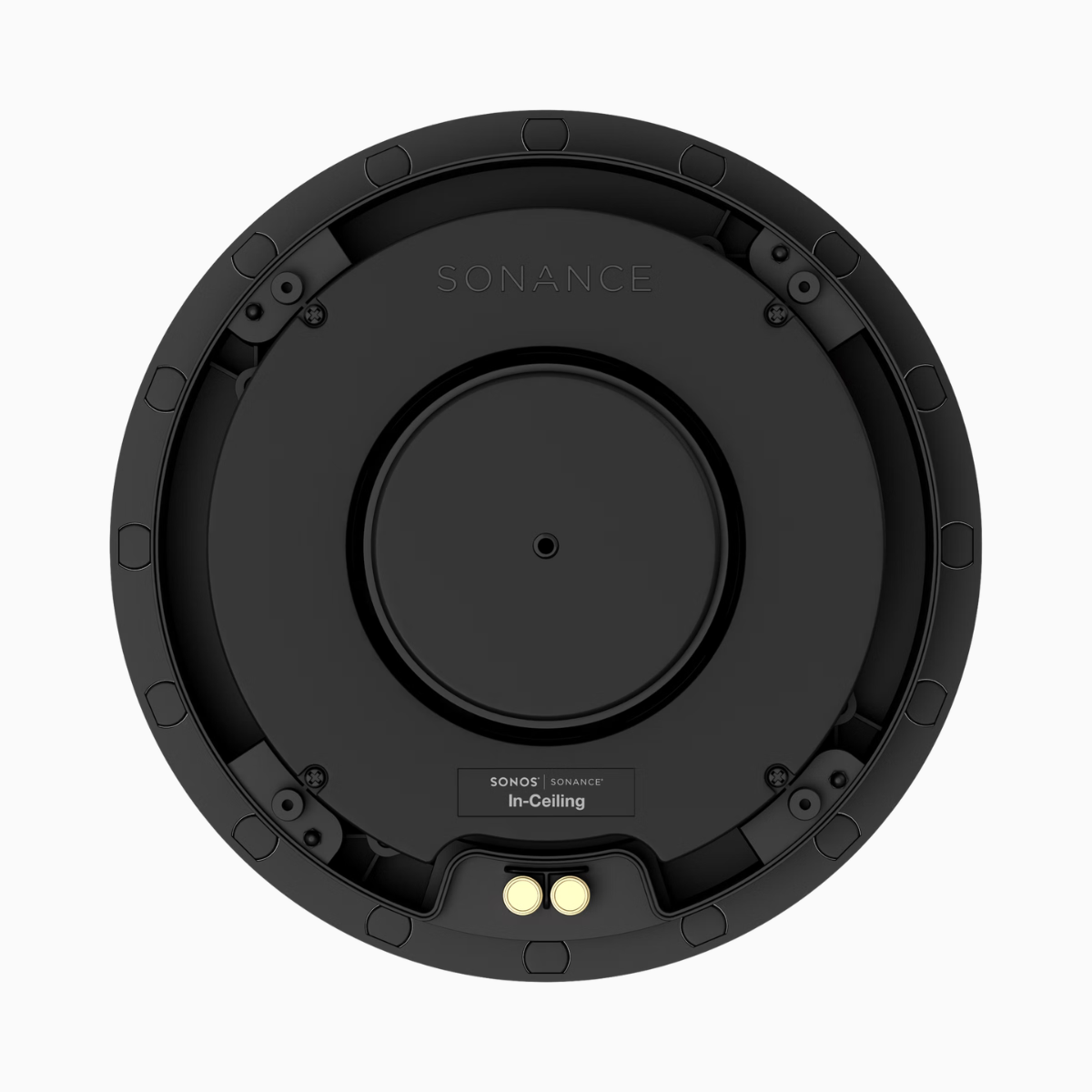 Black Sonance in-ceiling speaker on a white background