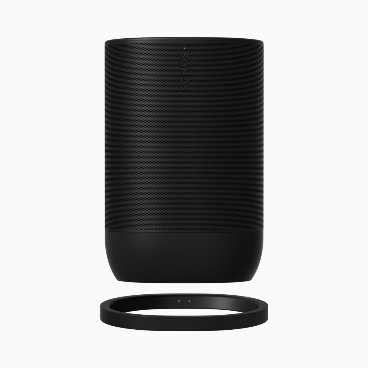 Black Sonos speaker on a white background