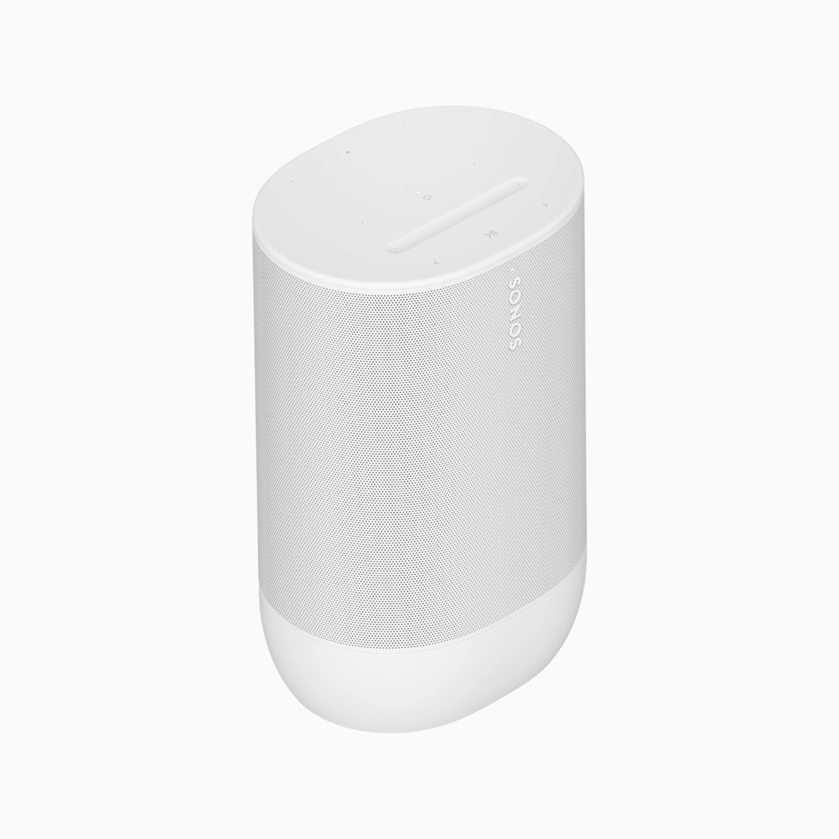 White cylindrical speaker on a white background