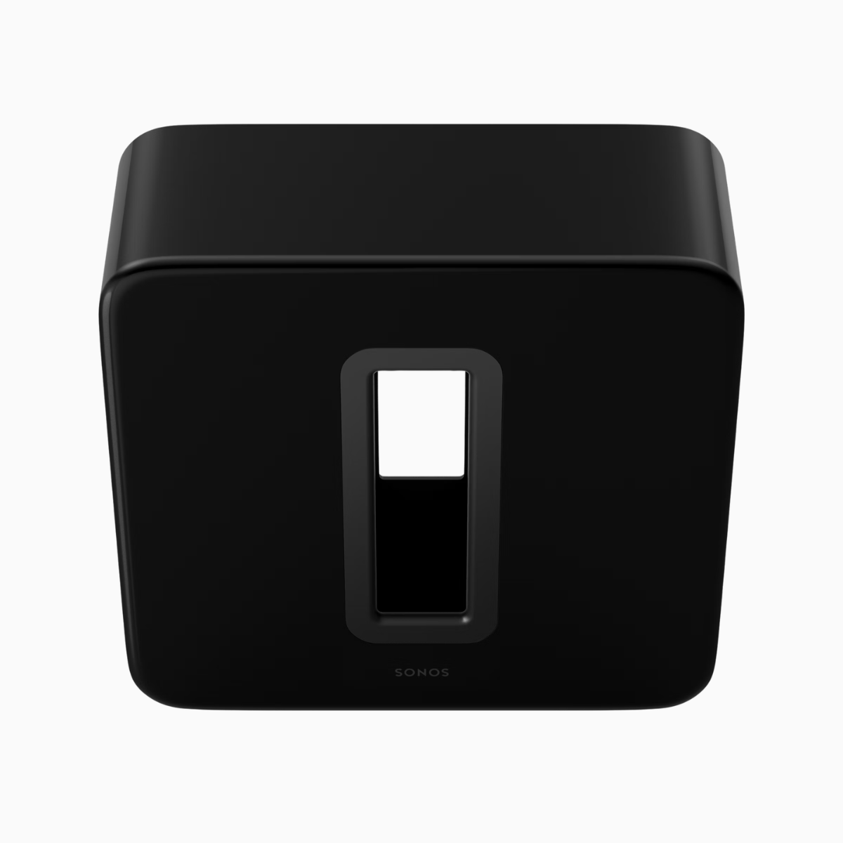 Black Sonos speaker on a white background