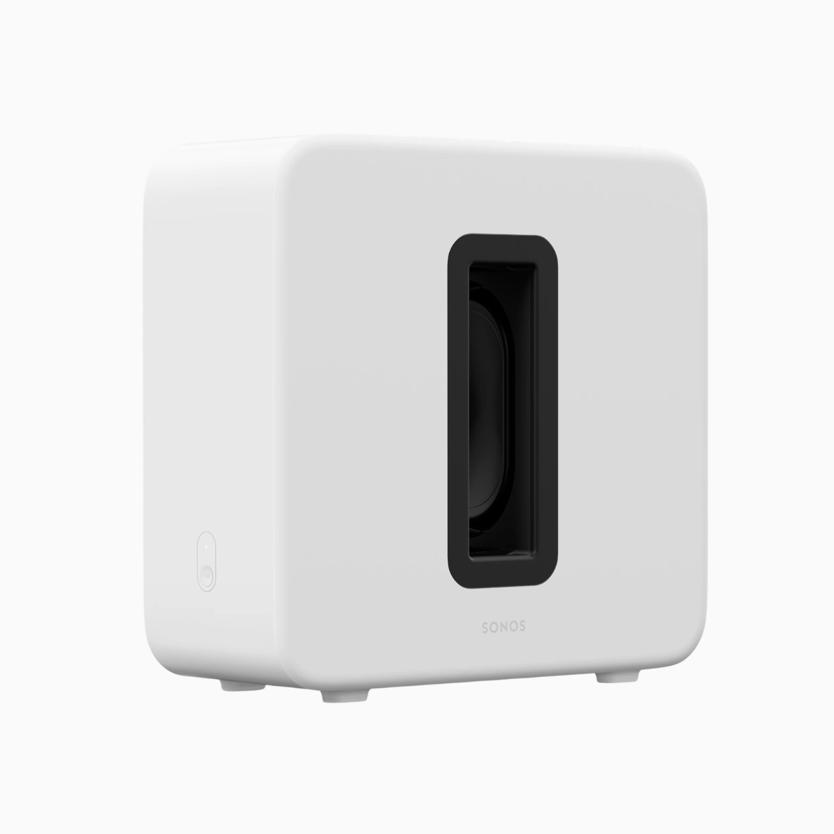 White Sonos subwoofer on a white background