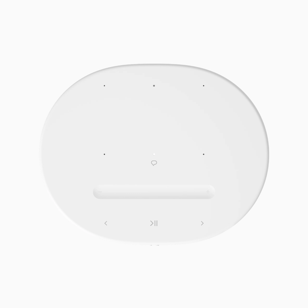 Round white object with control buttons on a light gray background