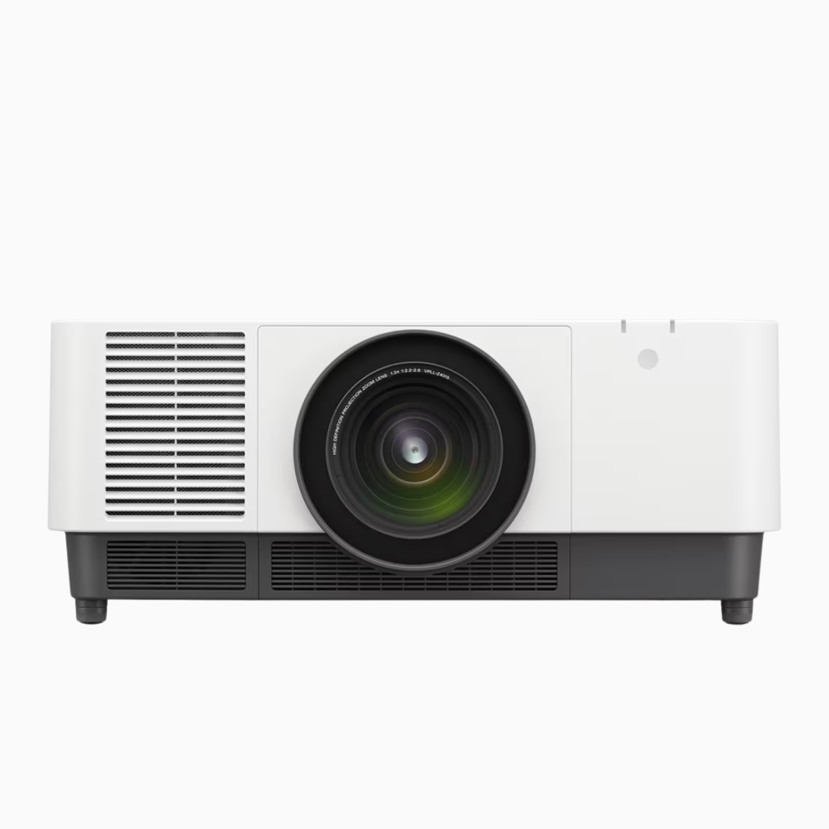 White projector with black lens on a white background
