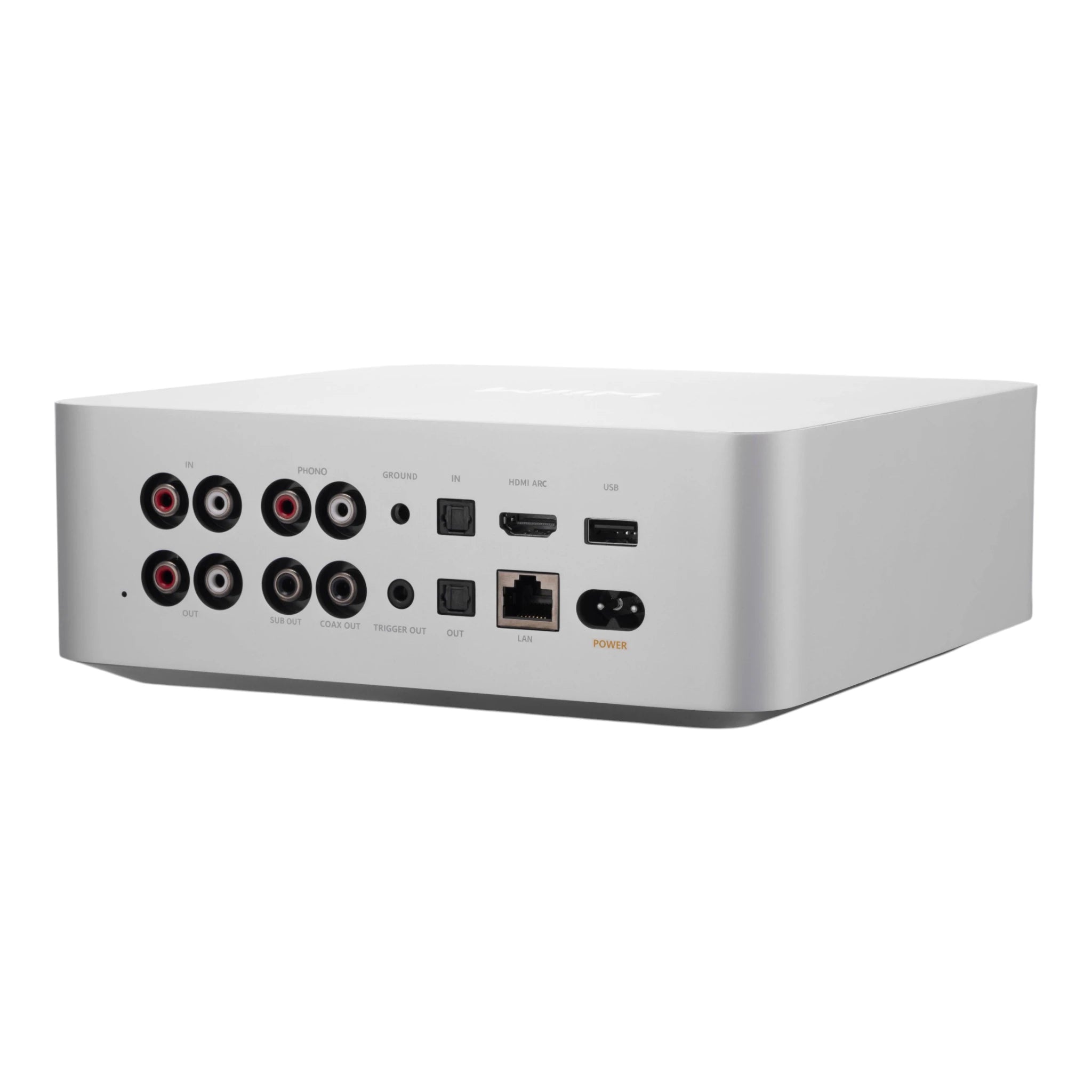 Electronic device with various ports on a white background