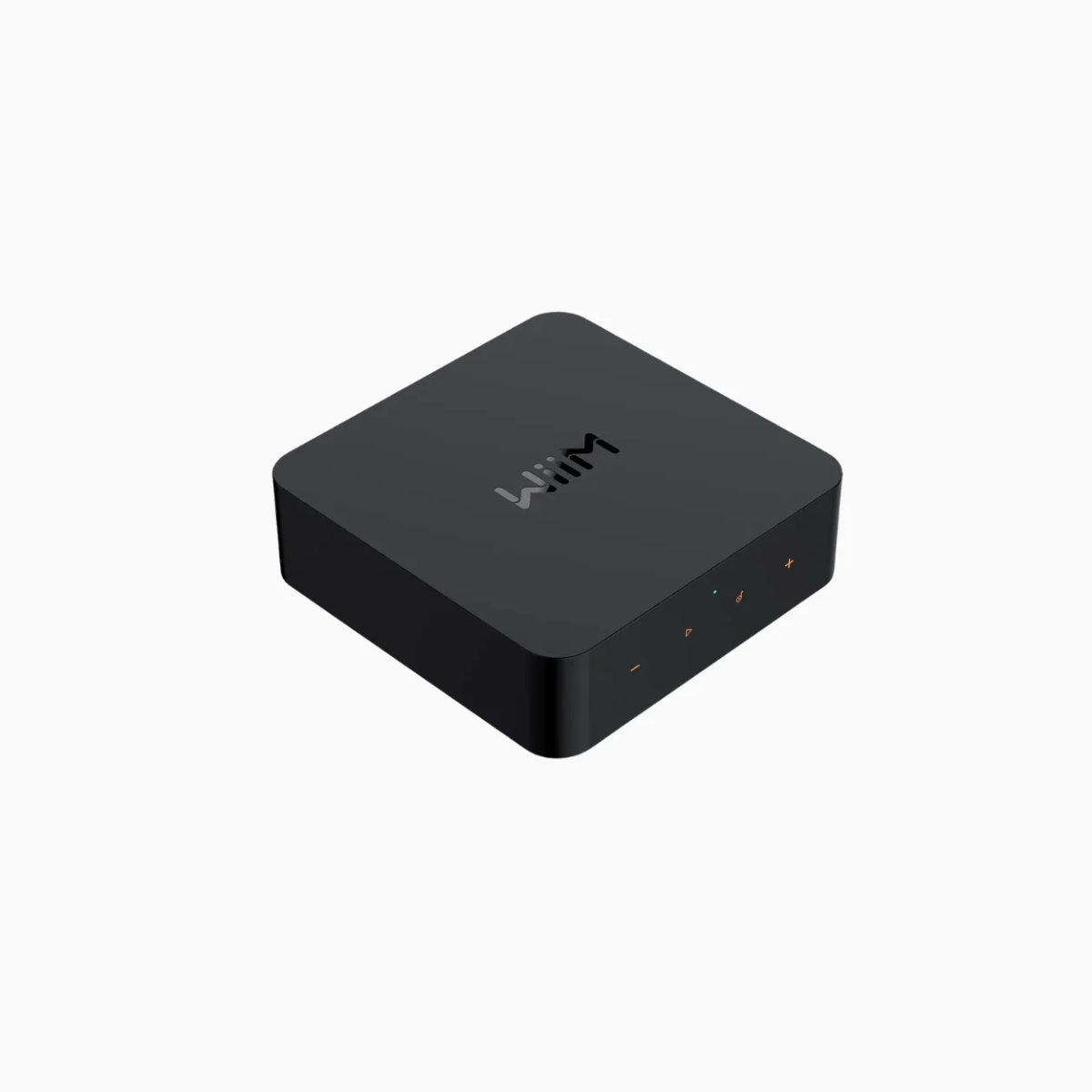 Black rectangular device with a brand logo on a white background