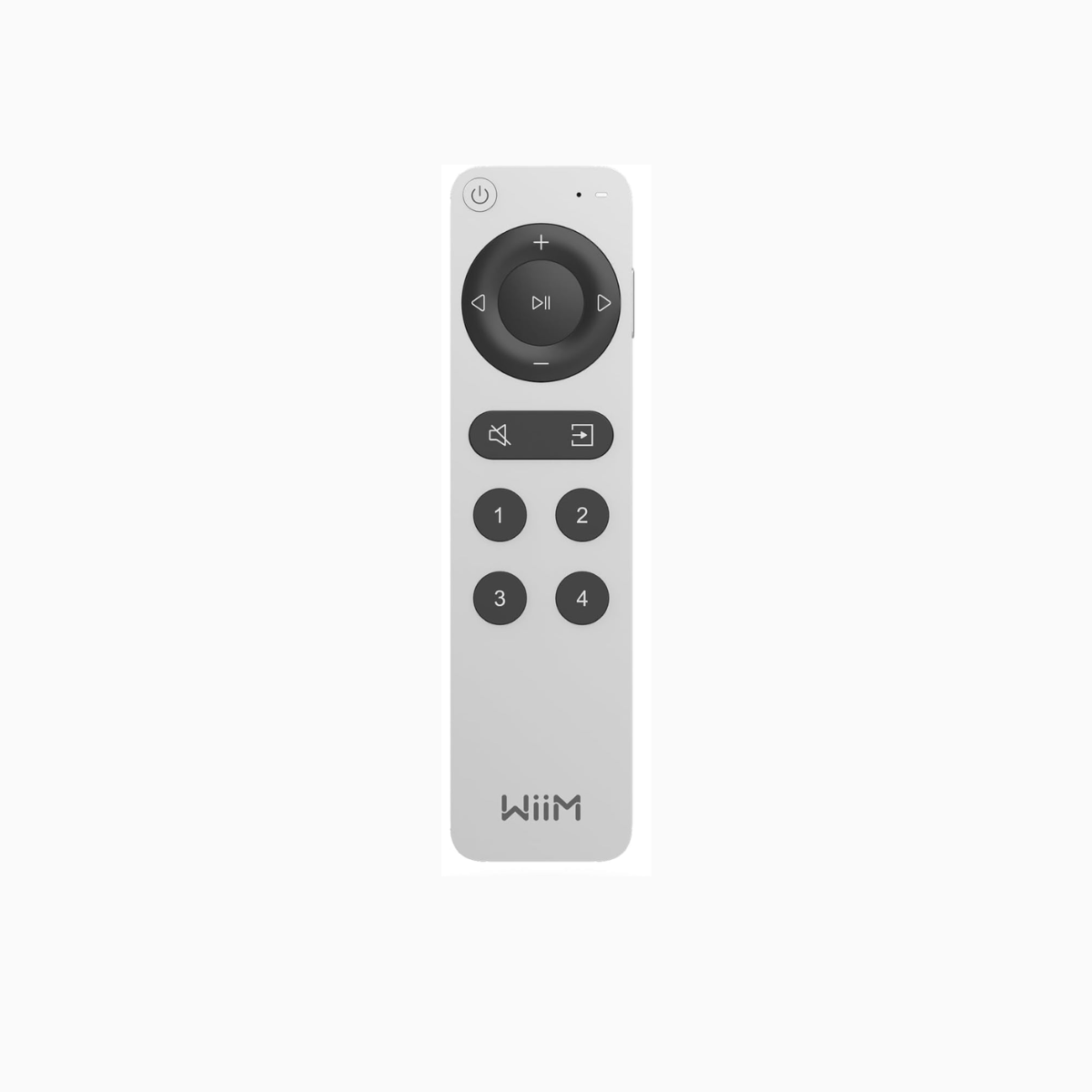 White remote control with black buttons on a white background