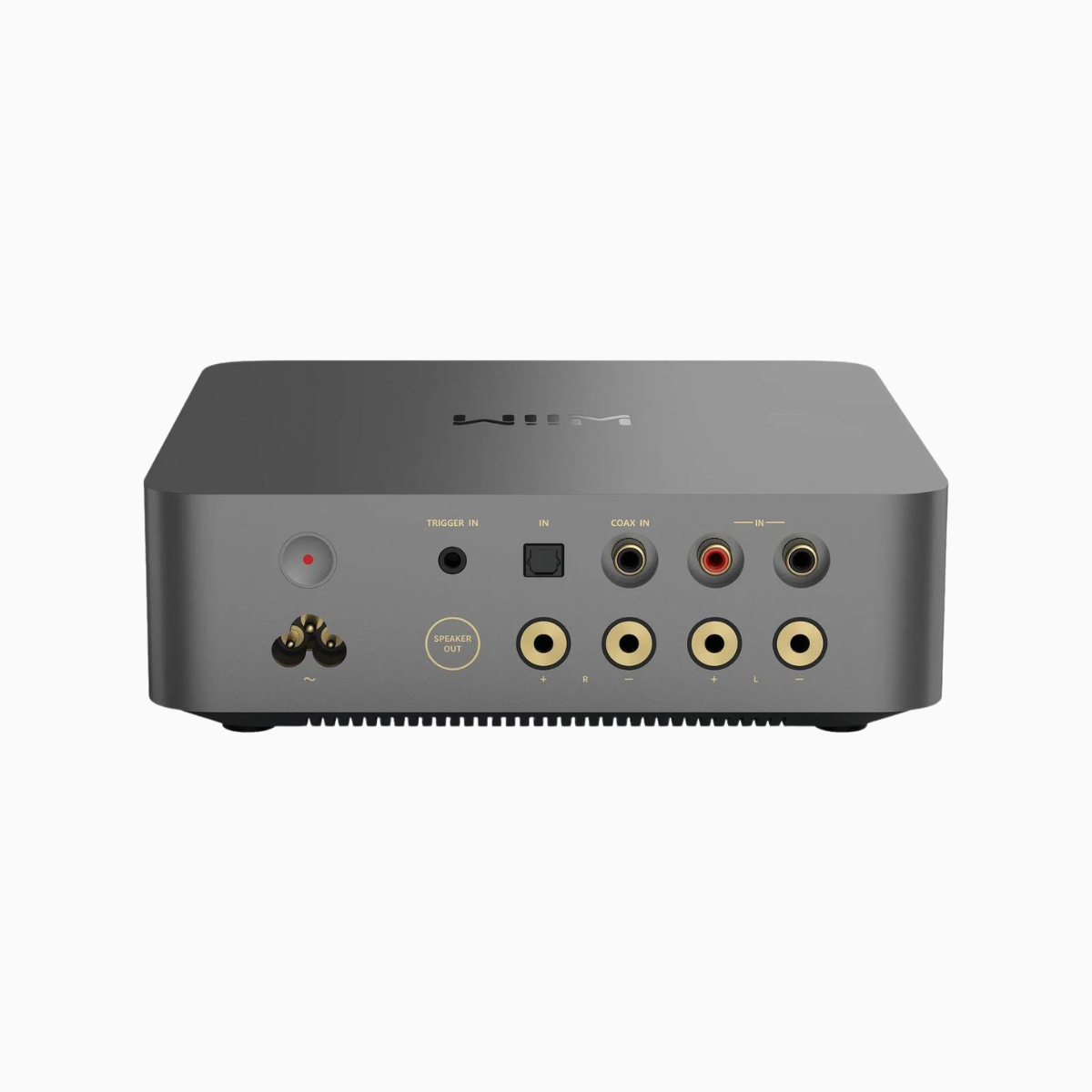 Gray electronic device with various ports on a white background