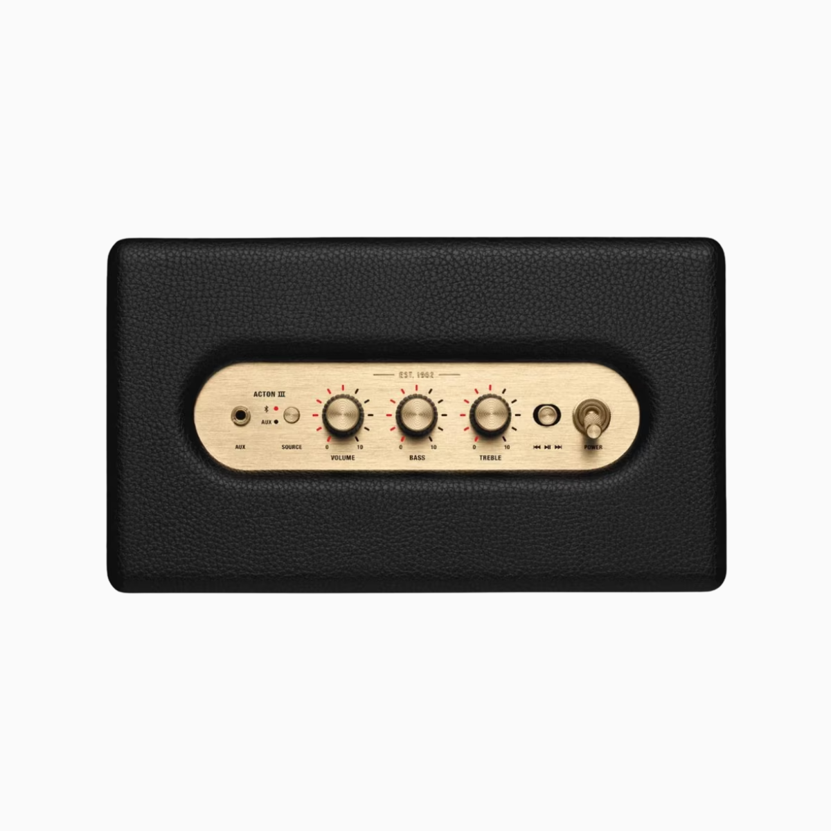 Black electronic device with beige control panel on a white background