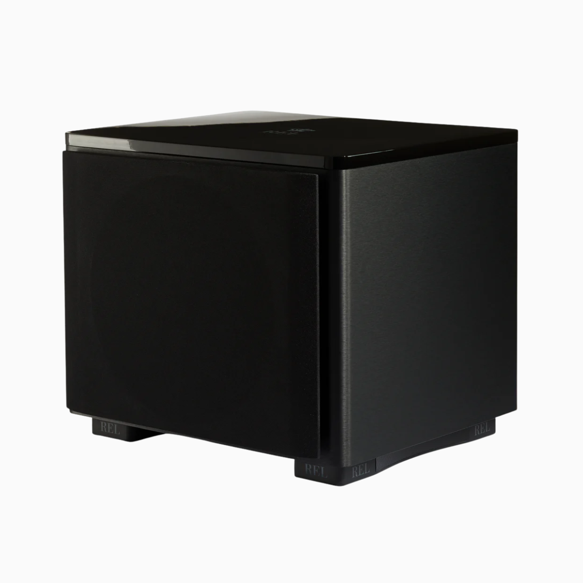 Black cube-shaped object on a white background
