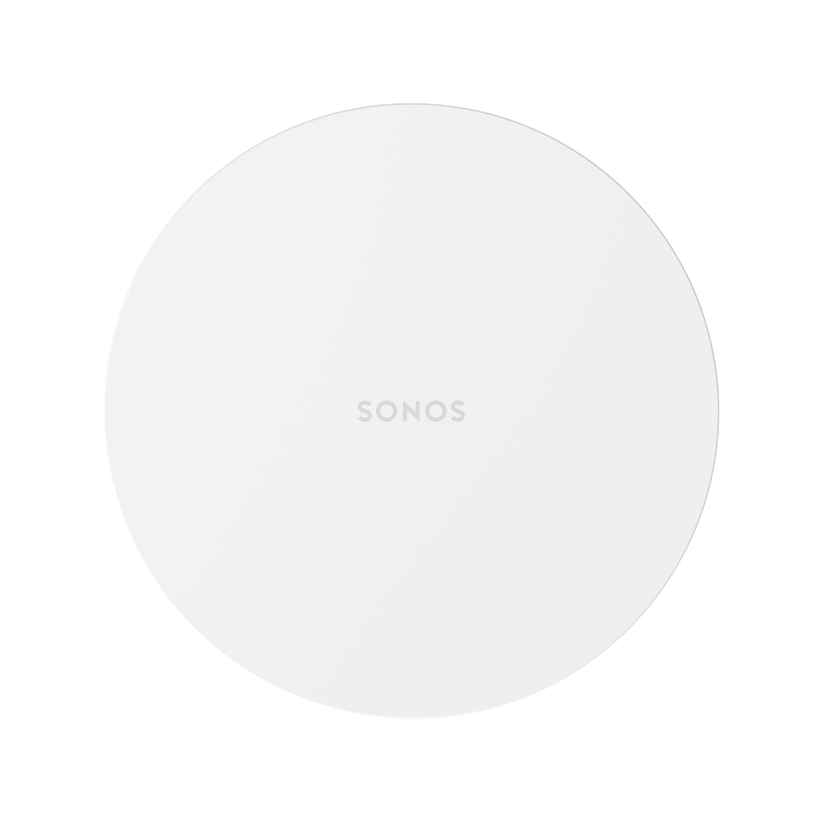 Round white Sonos device on a white background