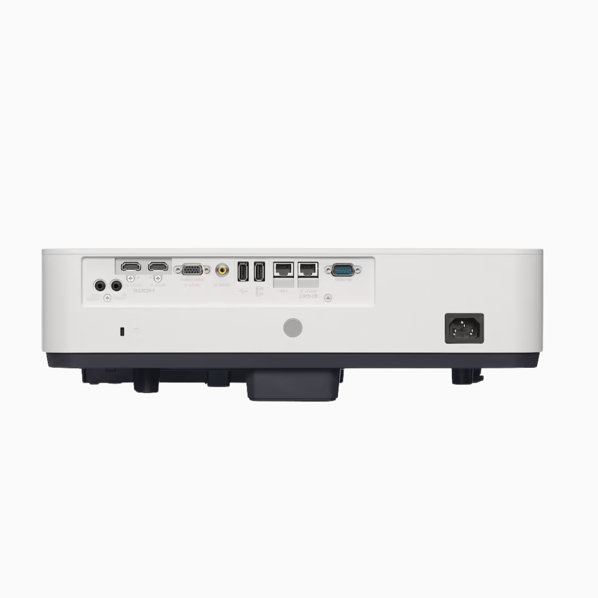 Back view of a white projector on a white background