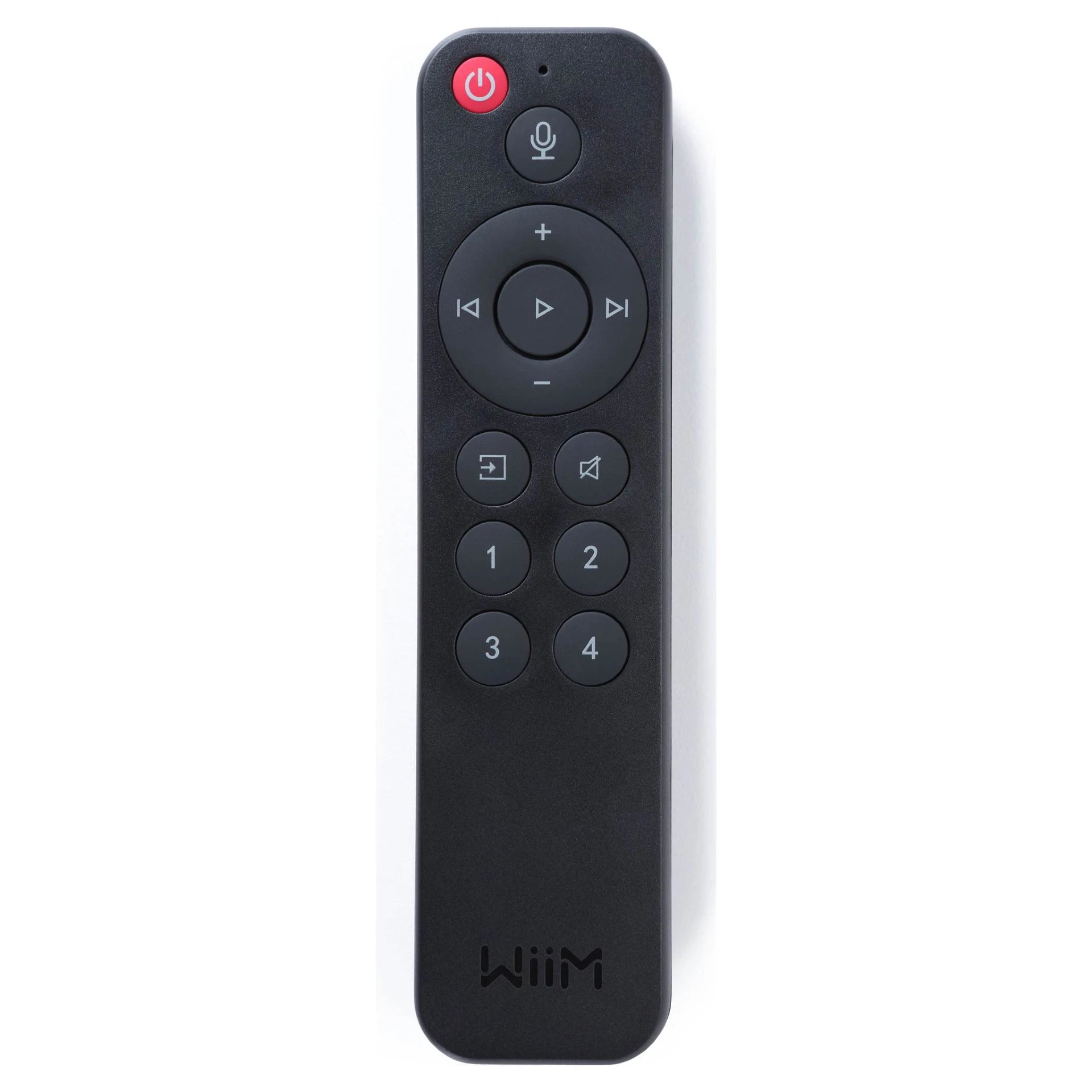 Black remote control with buttons on a white background