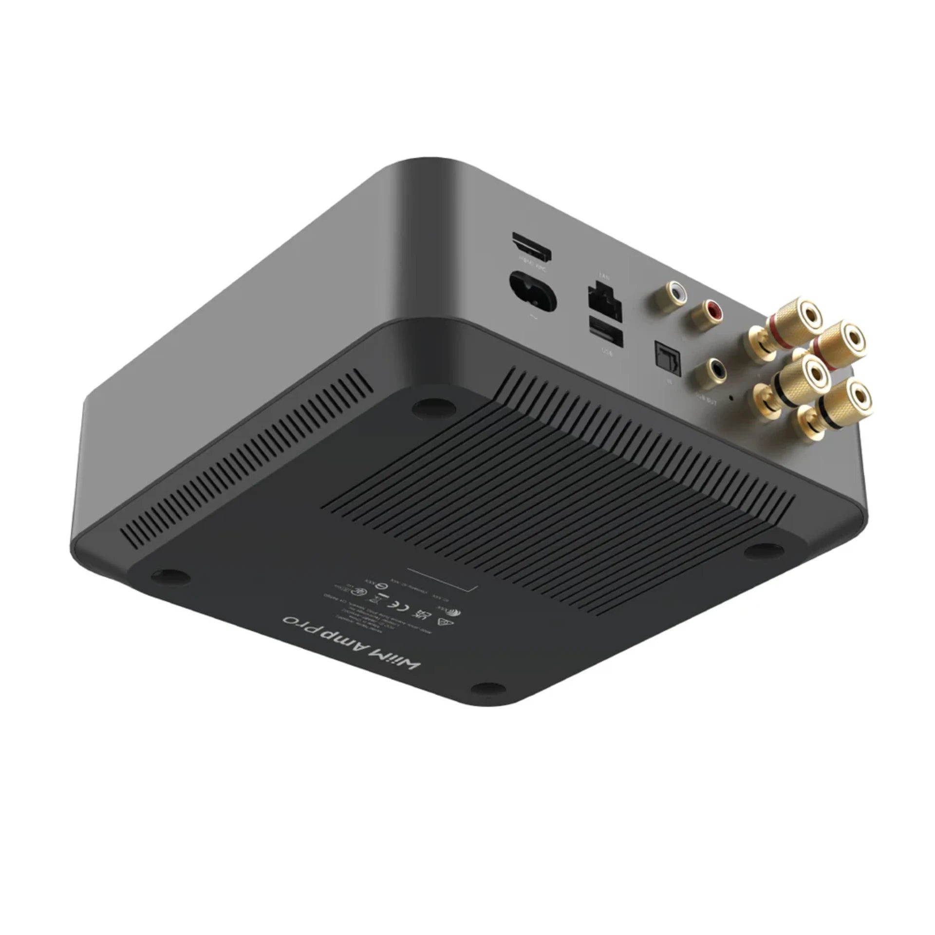 Black electronic device with ports on a white background