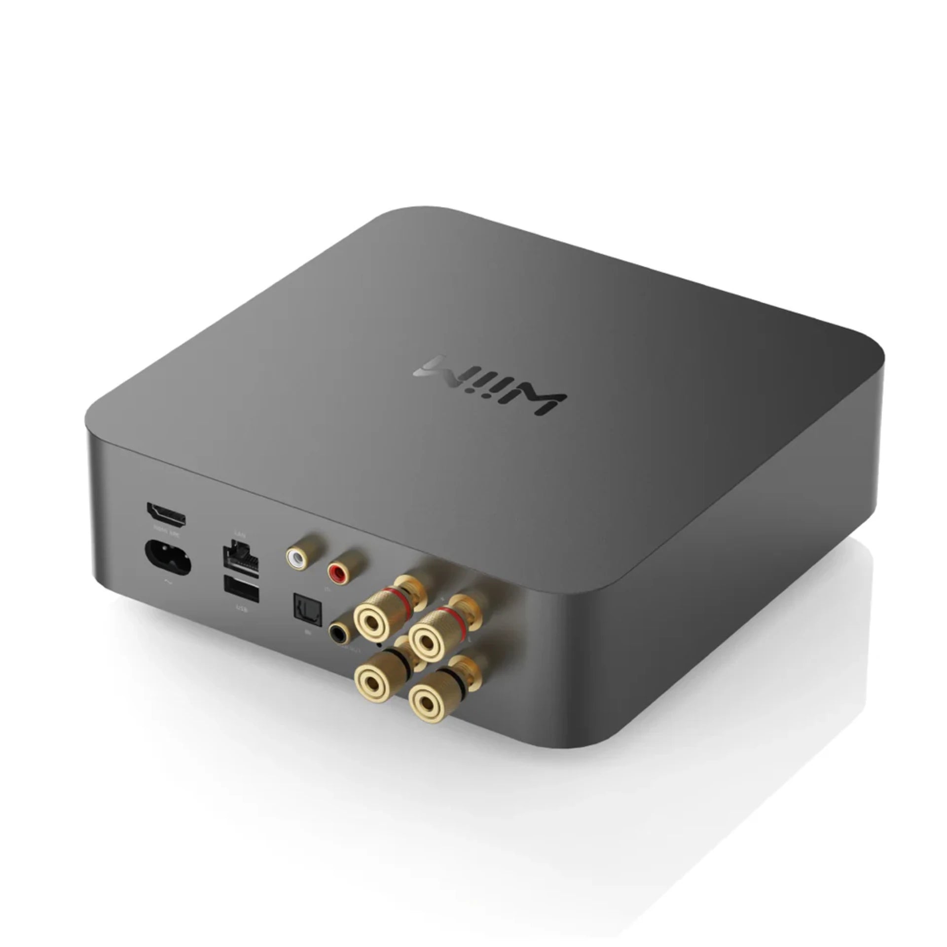 Gray electronic device with multiple ports on a white background